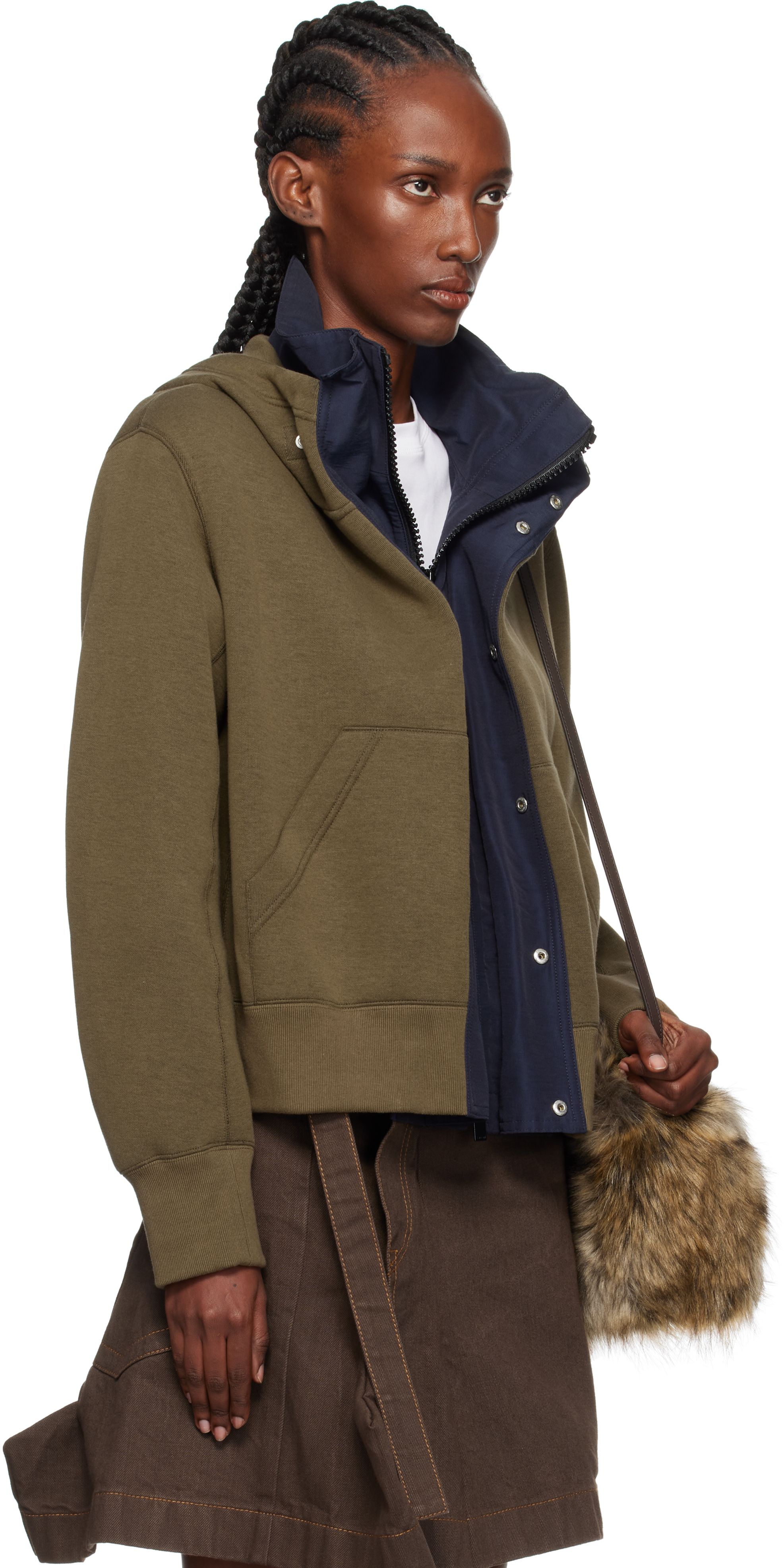 Sacai Khaki & Navy Sponge Sweat X Grosgrain Hoodie