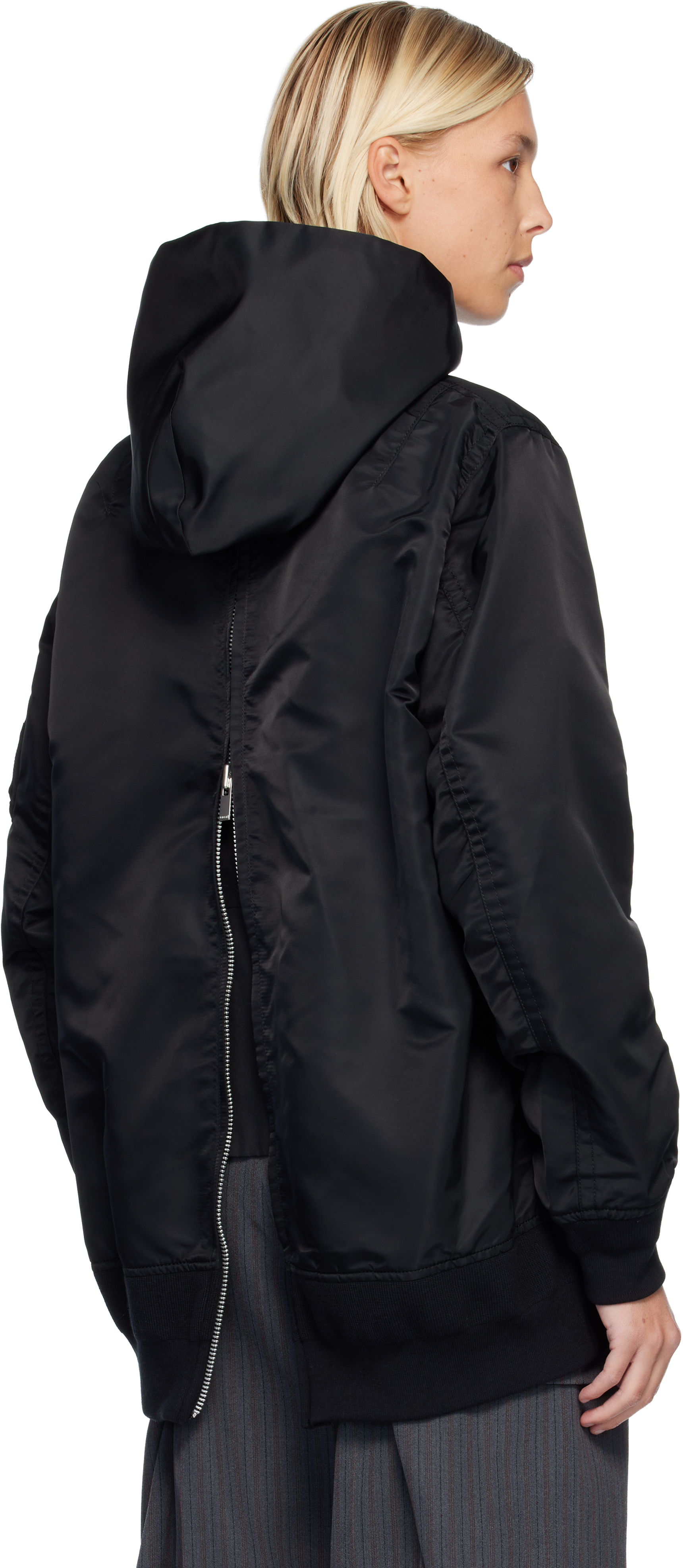 Sacai Black Nylon Twill Hoodie In Black
