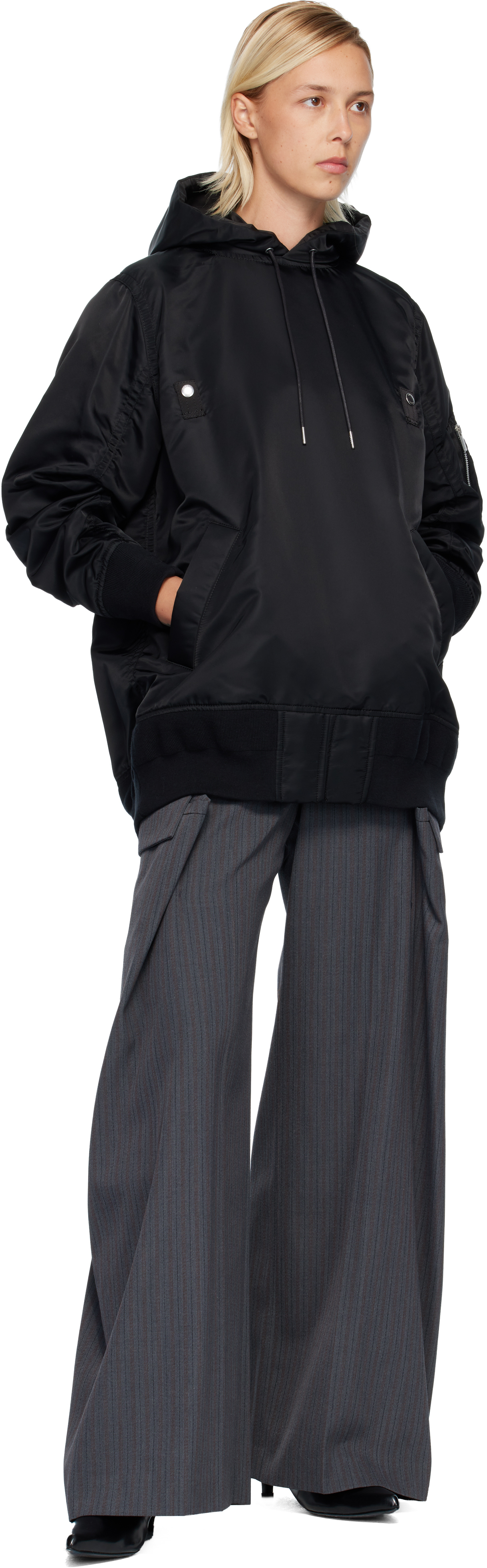 Sacai Black Nylon Twill Hoodie In Black