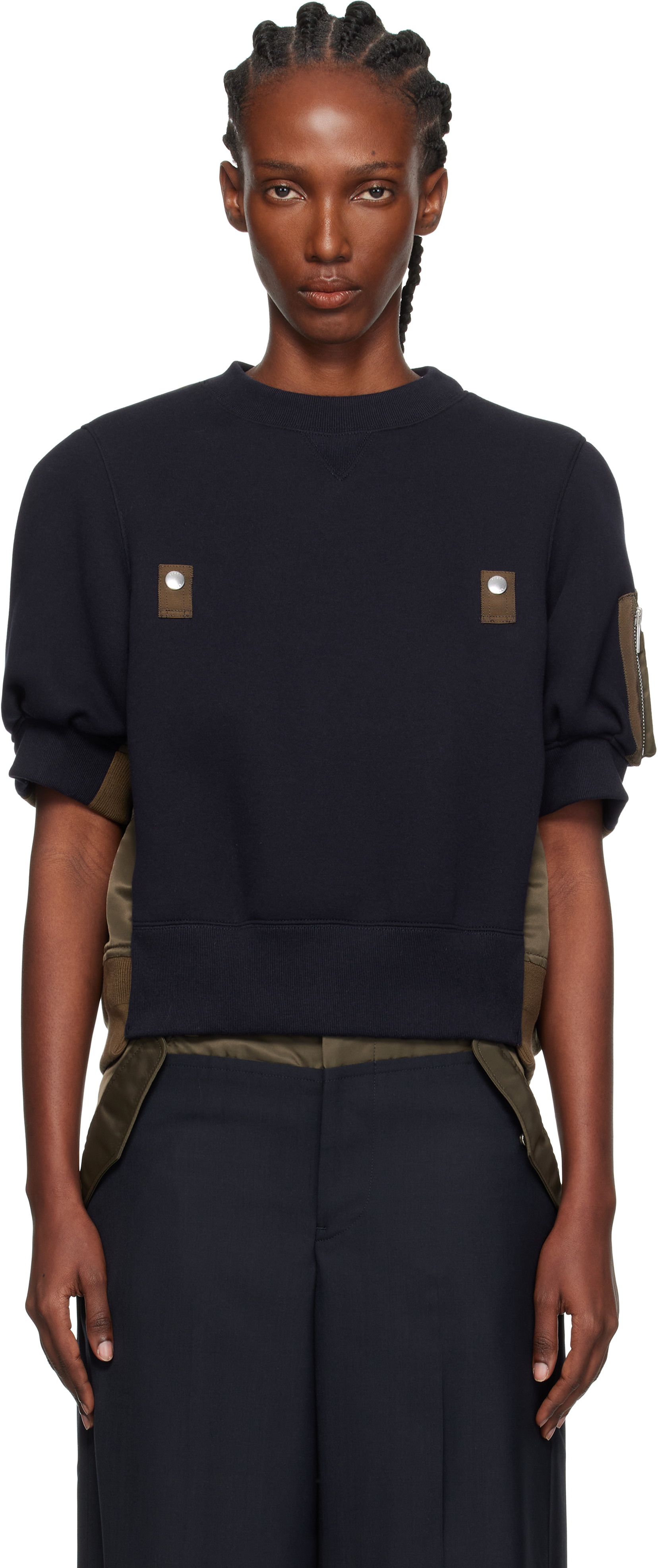 Sacai Navy & Khaki Sponge X Nylon Twill Sweatshirt In Blue