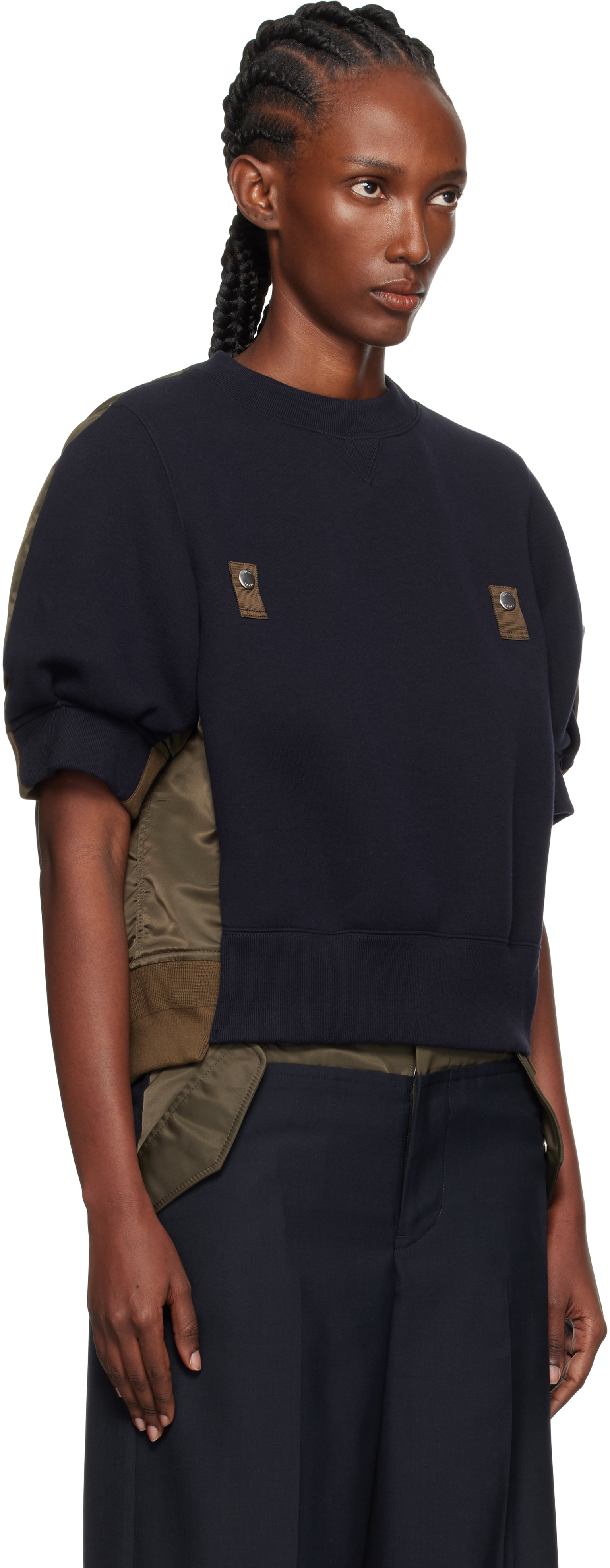 Sacai Navy & Khaki Sponge X Nylon Twill Sweatshirt In Blue