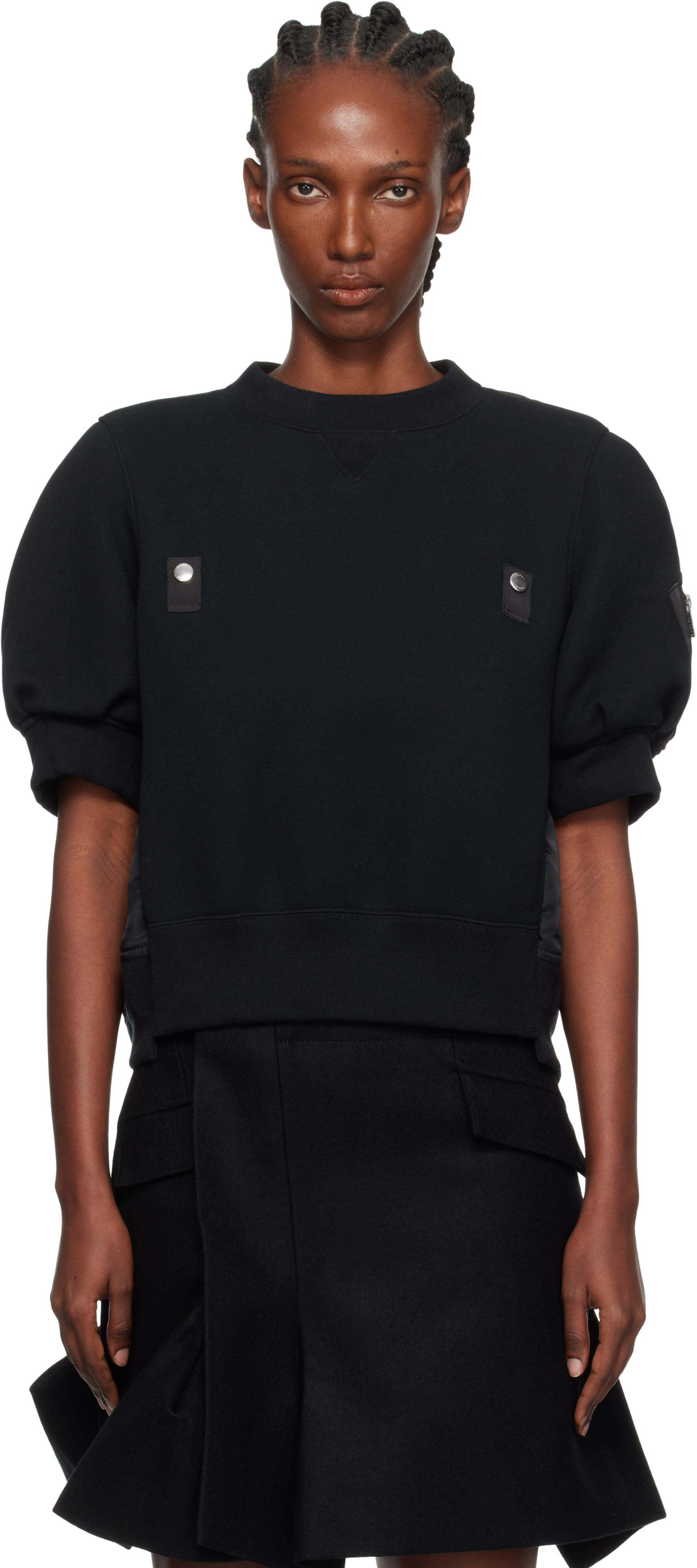 Sacai Black Sponge X Nylon Twill Sweatshirt In Black
