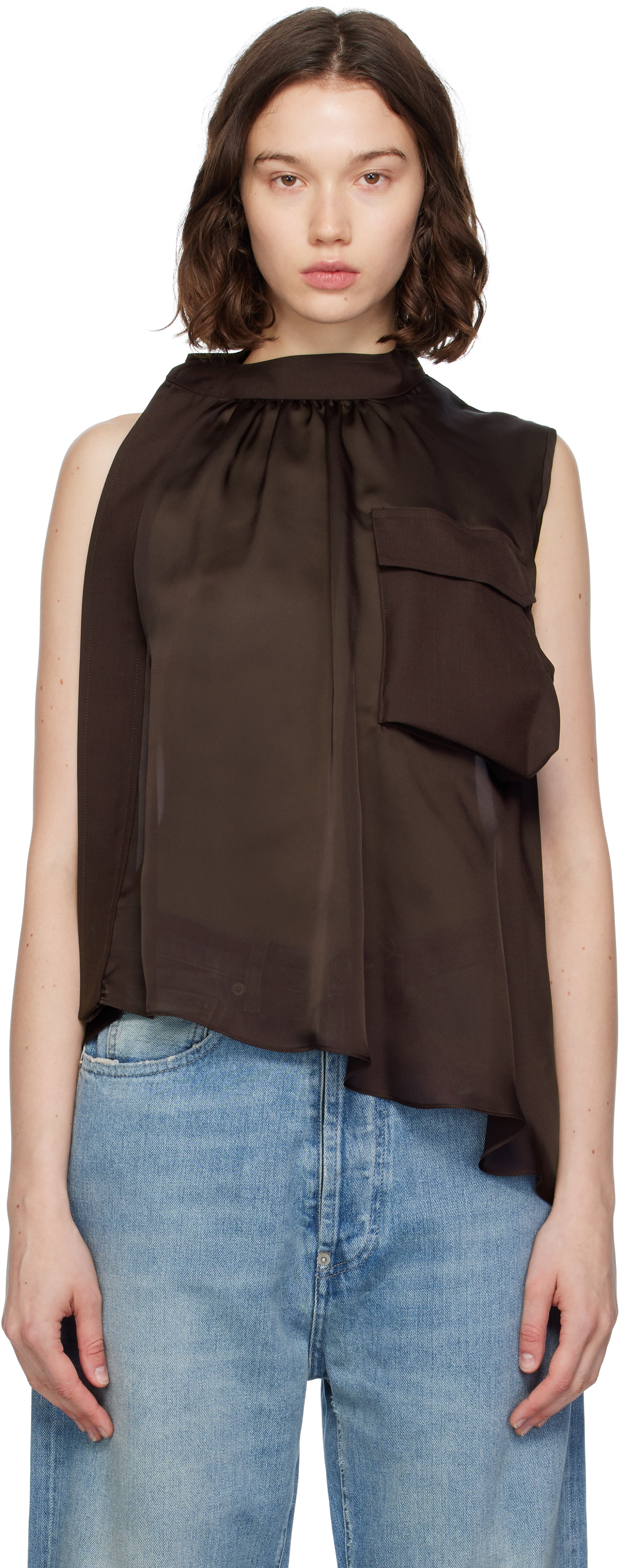 Brown Suiting Mix Pullover Blouse