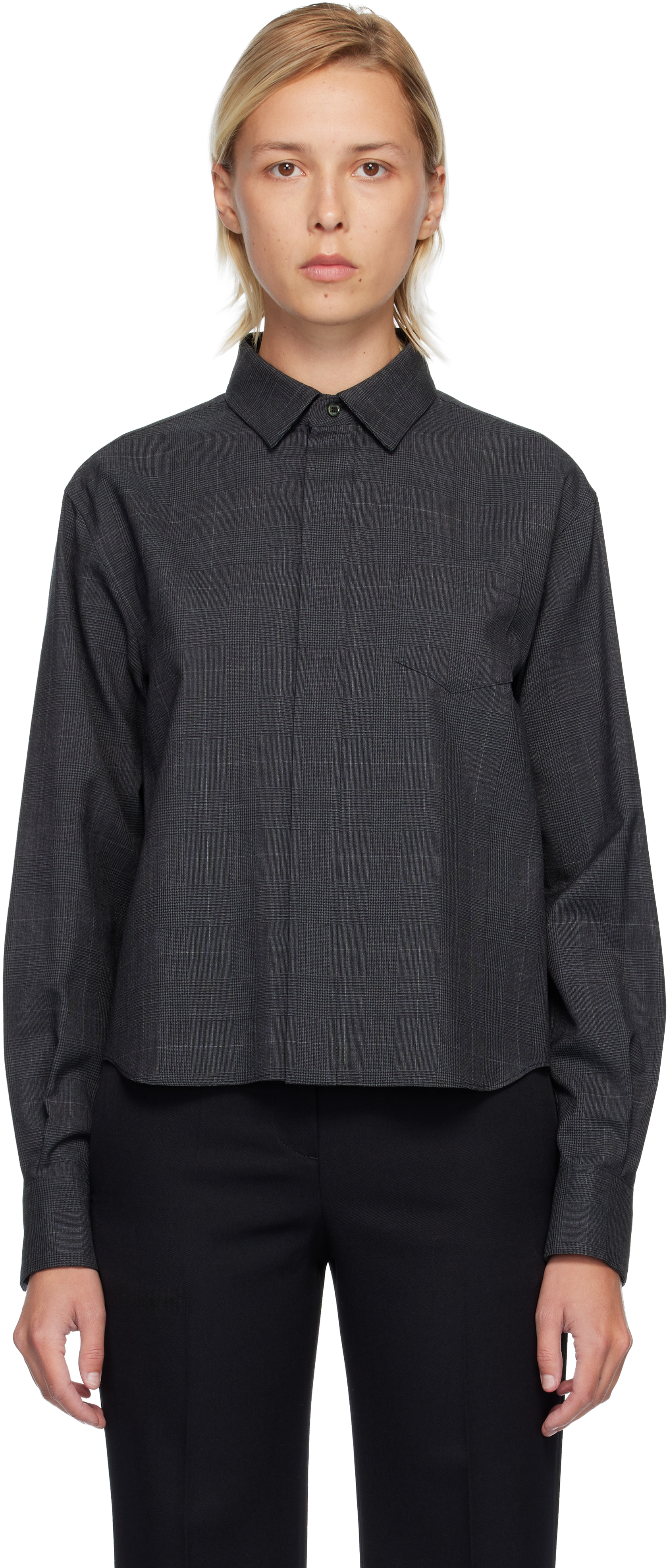 Sacai Gray Glen Check Shirt In Black