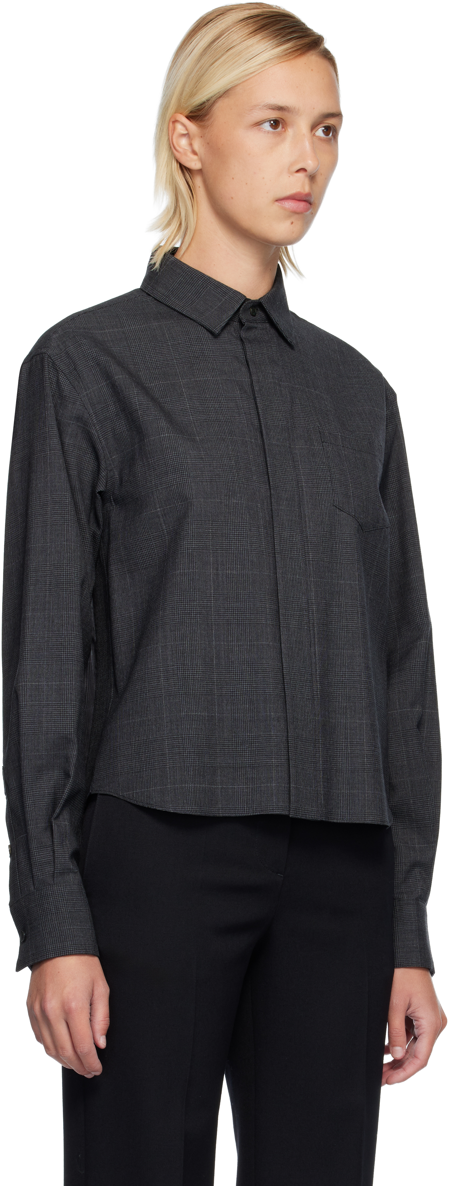 Sacai Gray Glen Check Shirt In Black