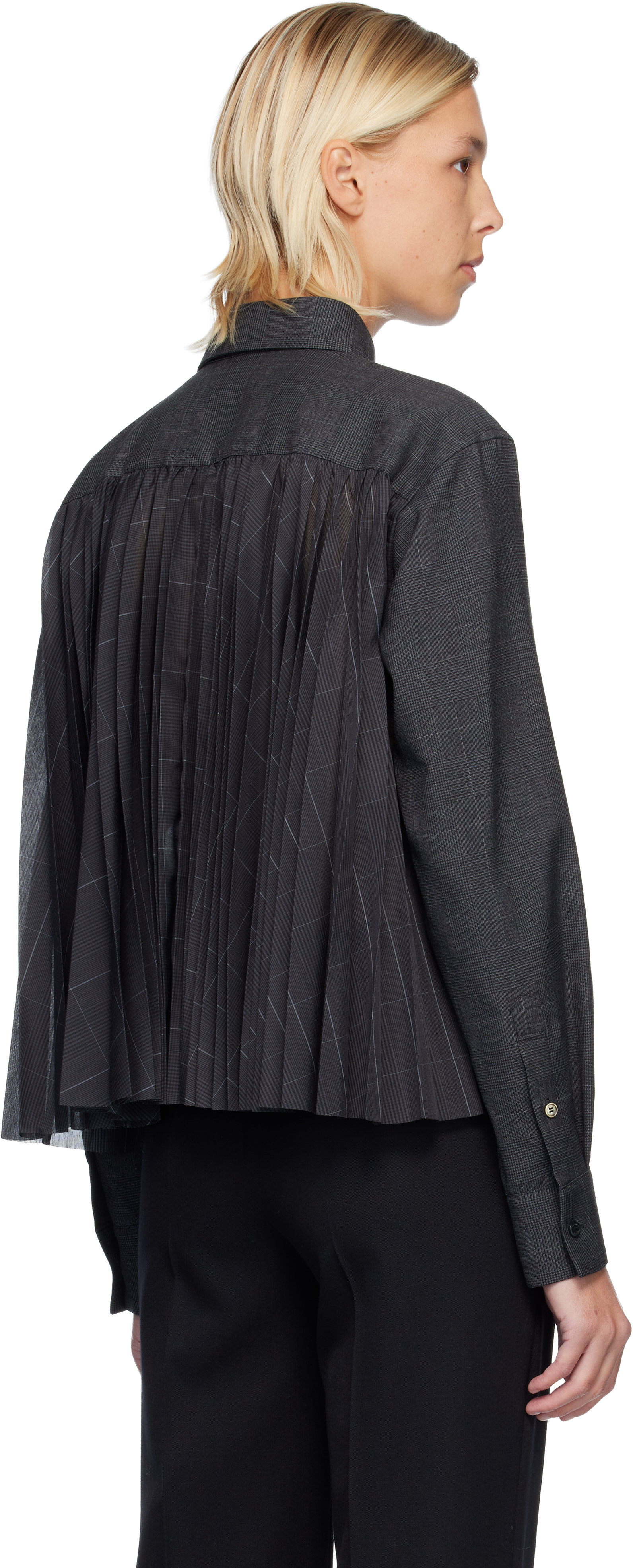 Sacai Gray Glen Check Shirt In Black