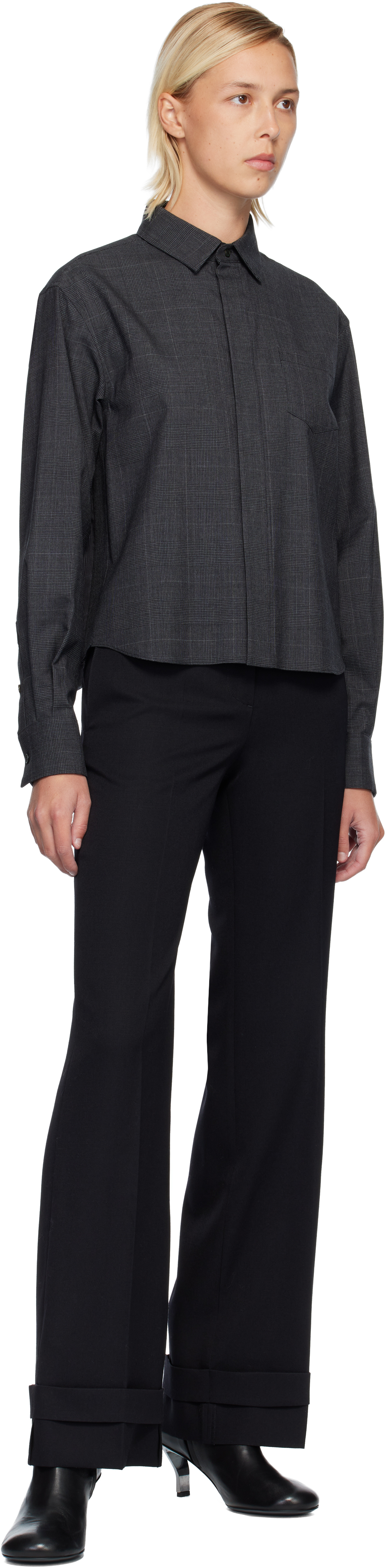 Sacai Gray Glen Check Shirt In Black