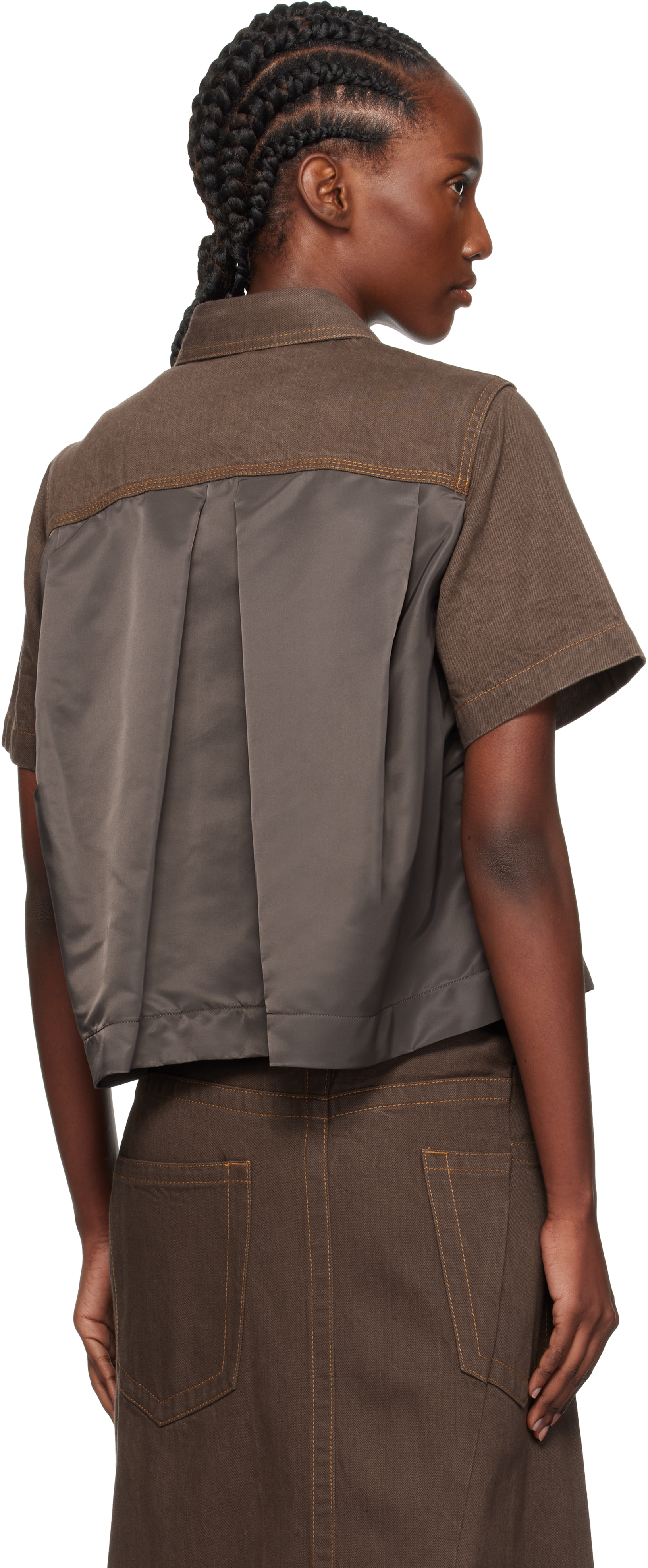 Sacai Brown Paneled Denim Shirt In Brown
