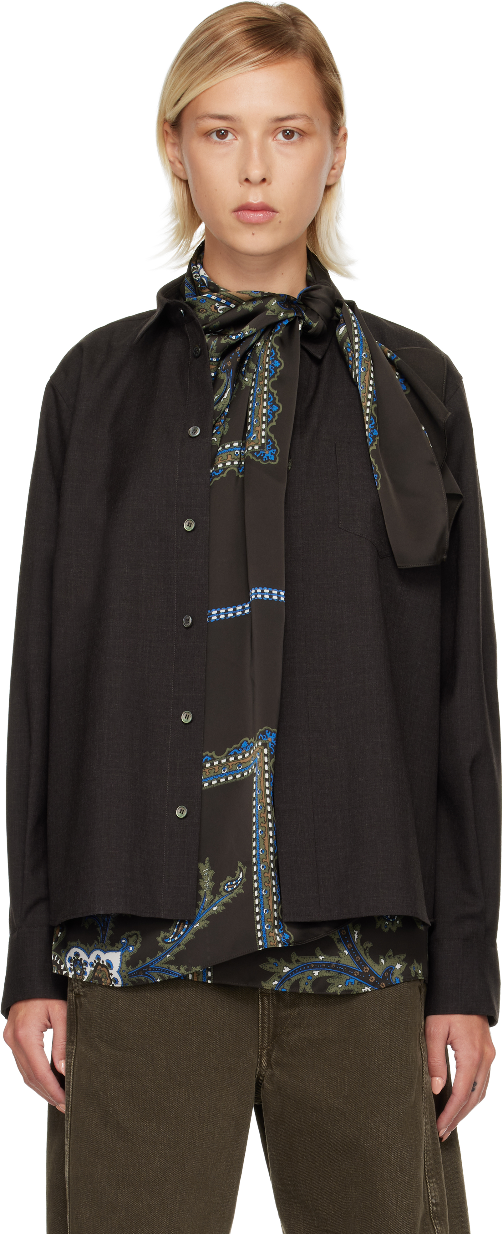 Brown Suiting & Paisley Print Shirt by sacai on Sale