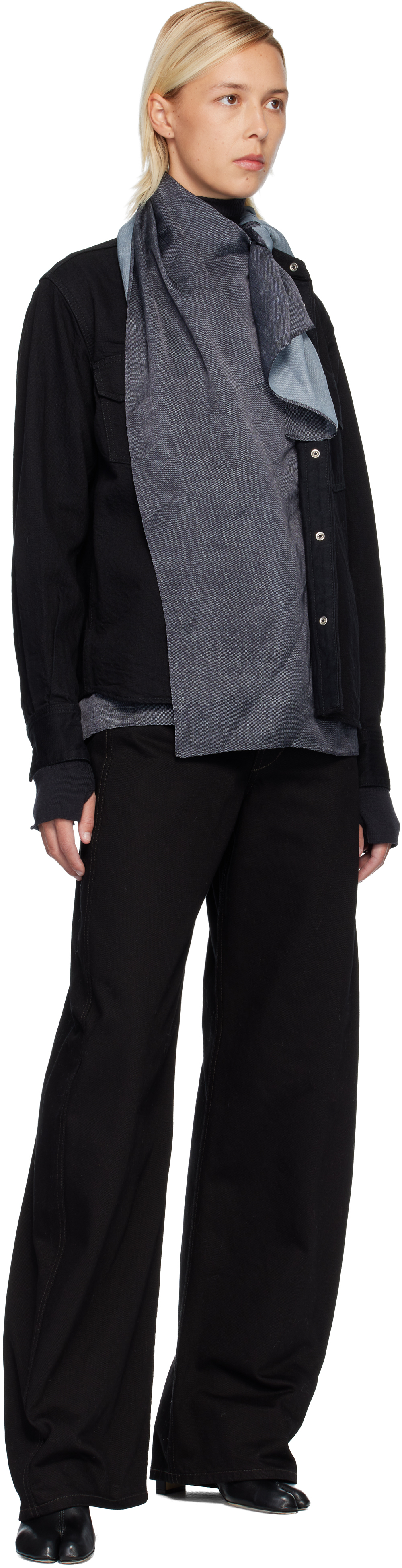 Sacai Satin Denim Shirt In Black