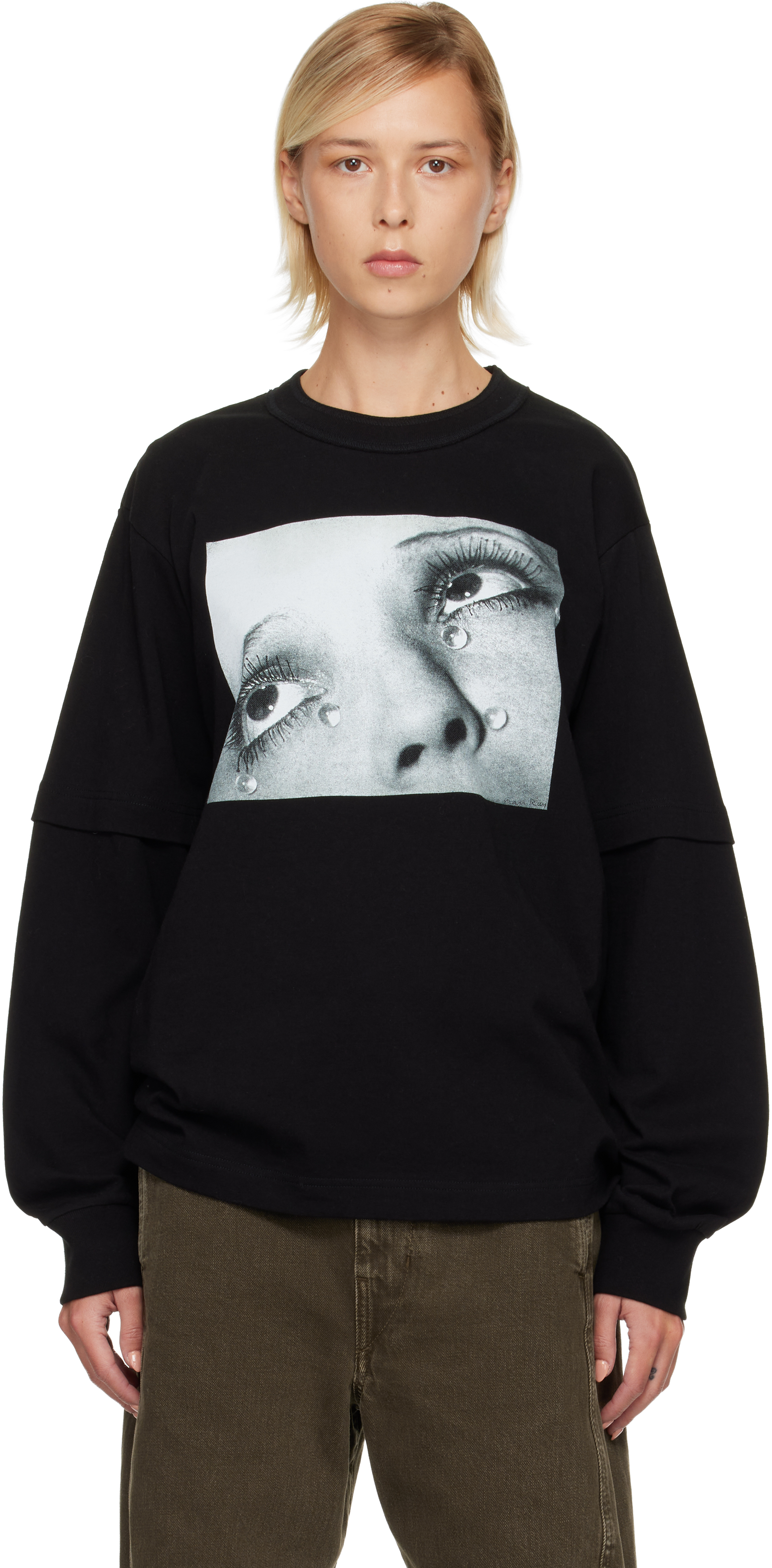トップス sacai Man Ray Print L/S T-Shirt BK 3 sacai: Black Man Ray Print L/S T-shirt | SSENSE
