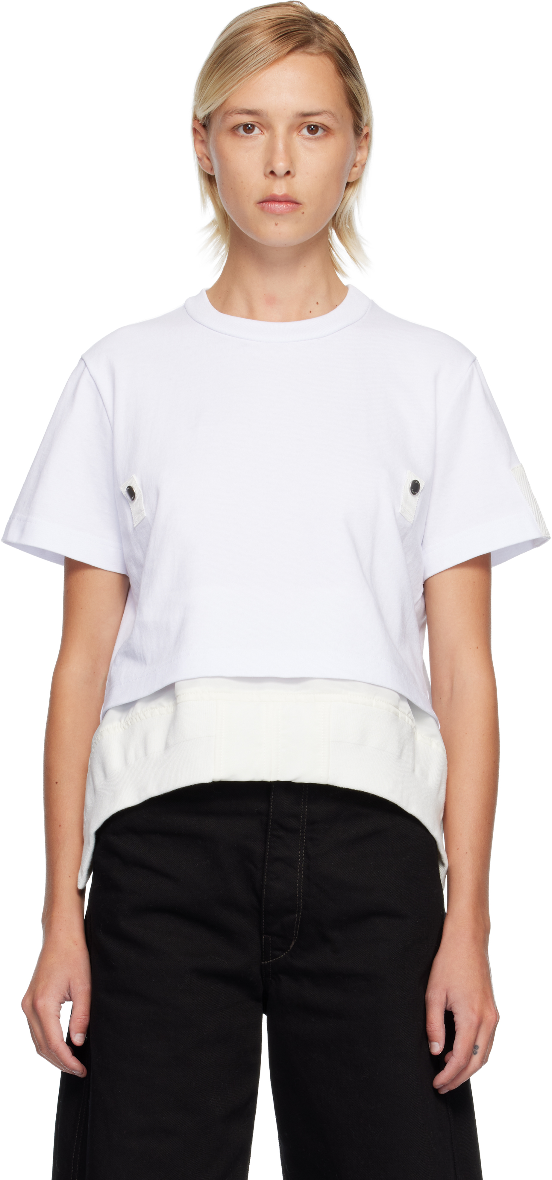 Off-White Cotton Jersey & Nylon Twill T-shirt by sacai on Sale