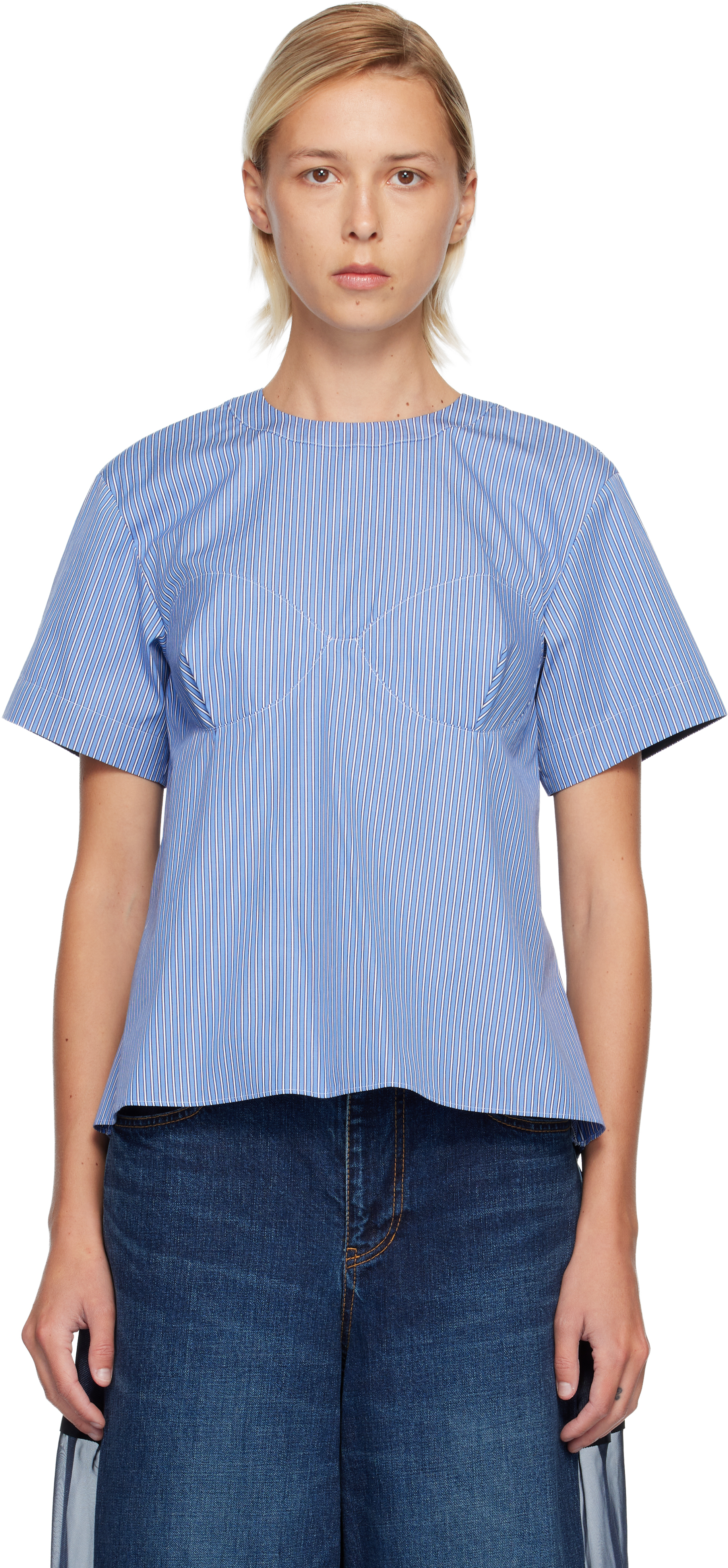Blue Poplin T-shirt by sacai on Sale