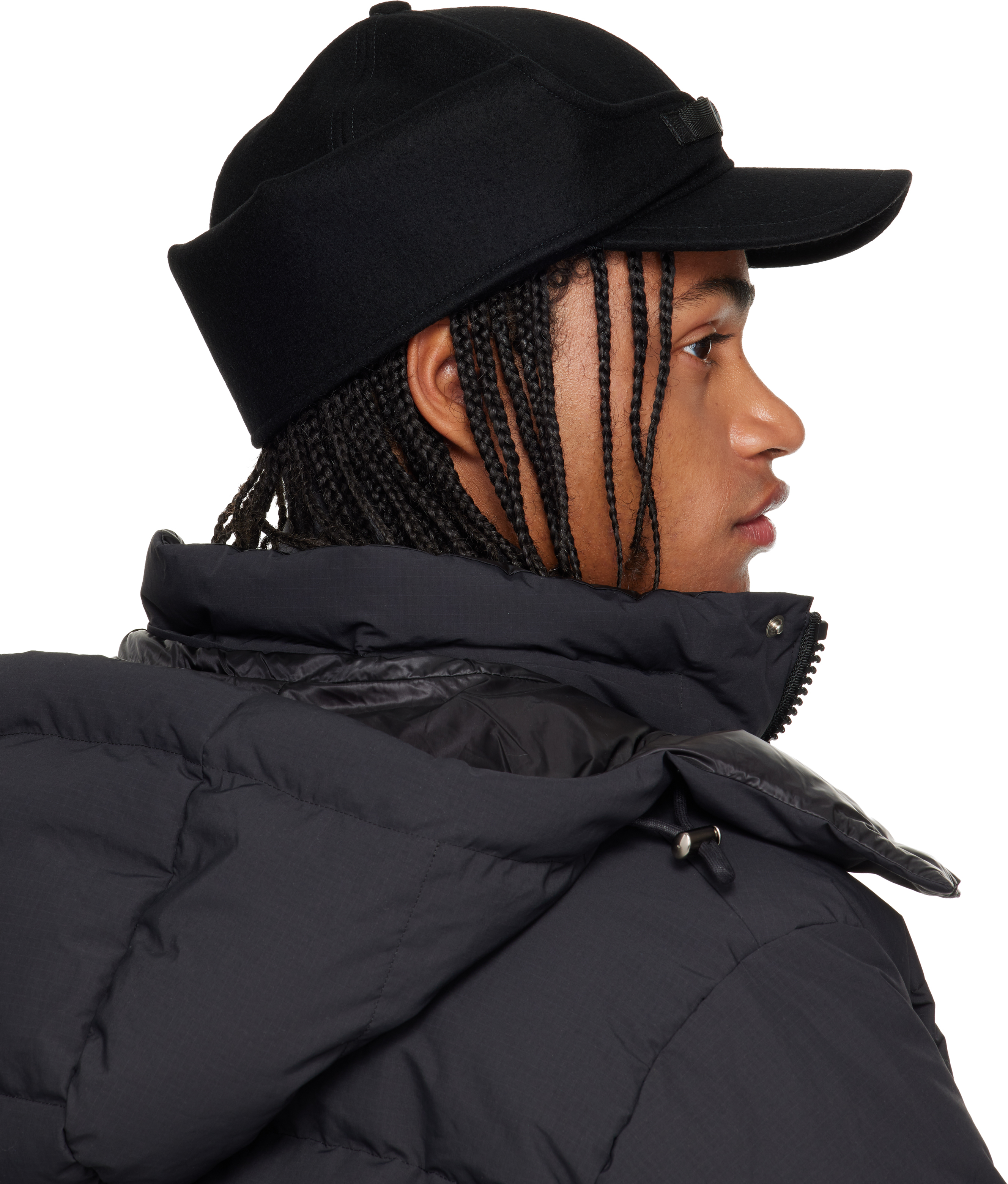 Sacai Black Belt Wool Melton Cap In Black
