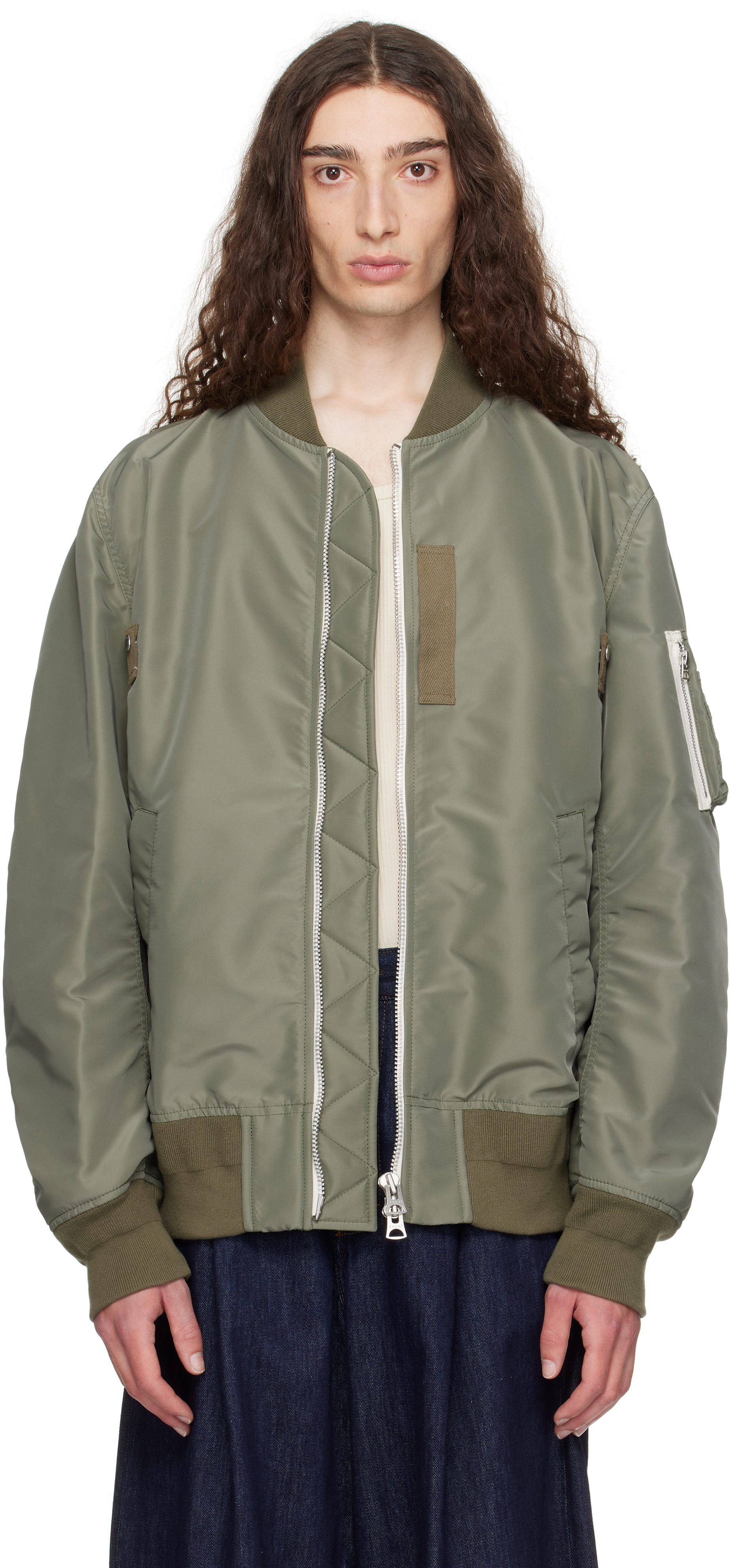 sacai: カーキ Nylon Twill ボンバージャケット | SSENSE 日本