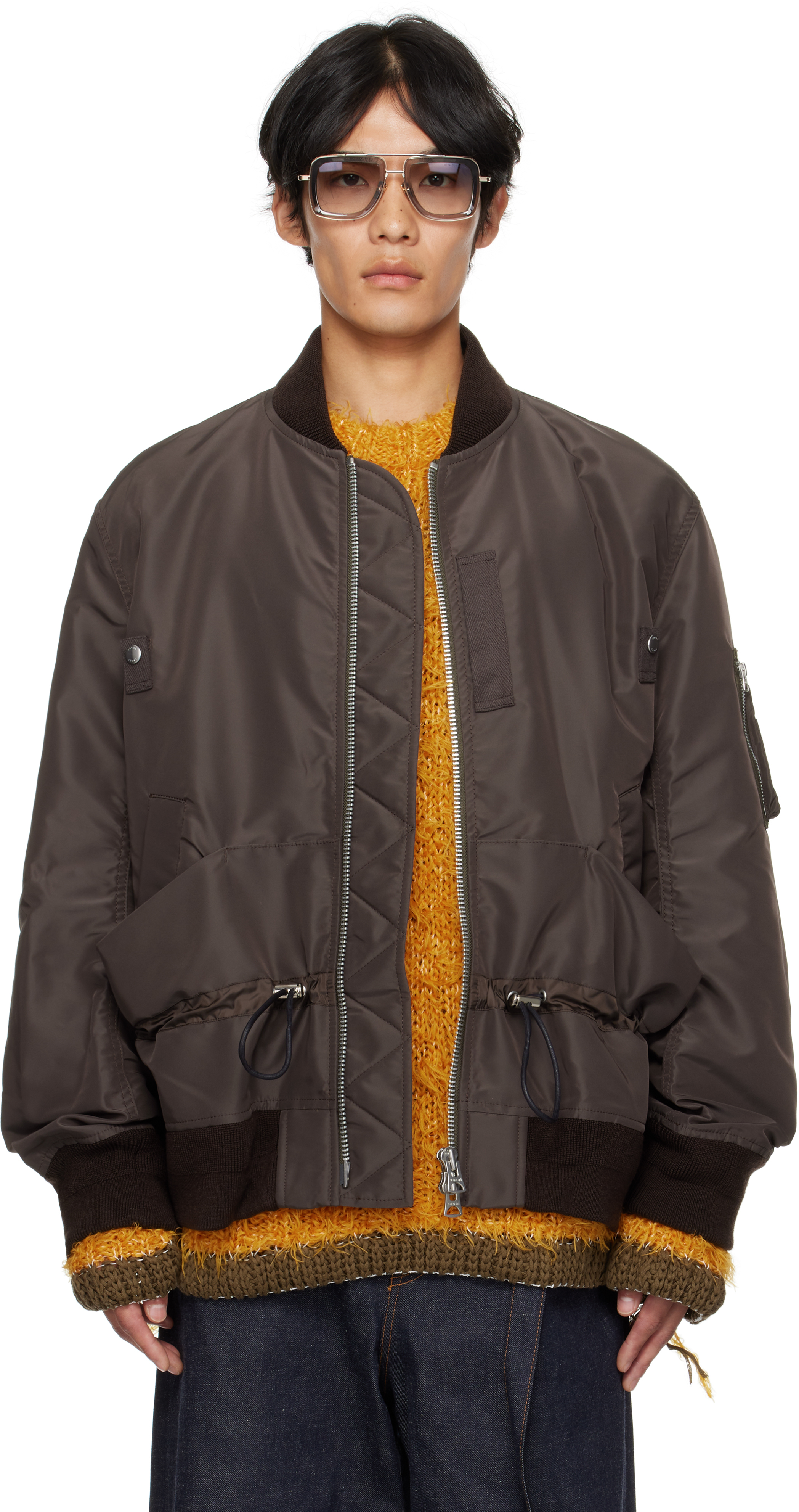 Khaki Nylon Twill Blouson Bomber Jacket