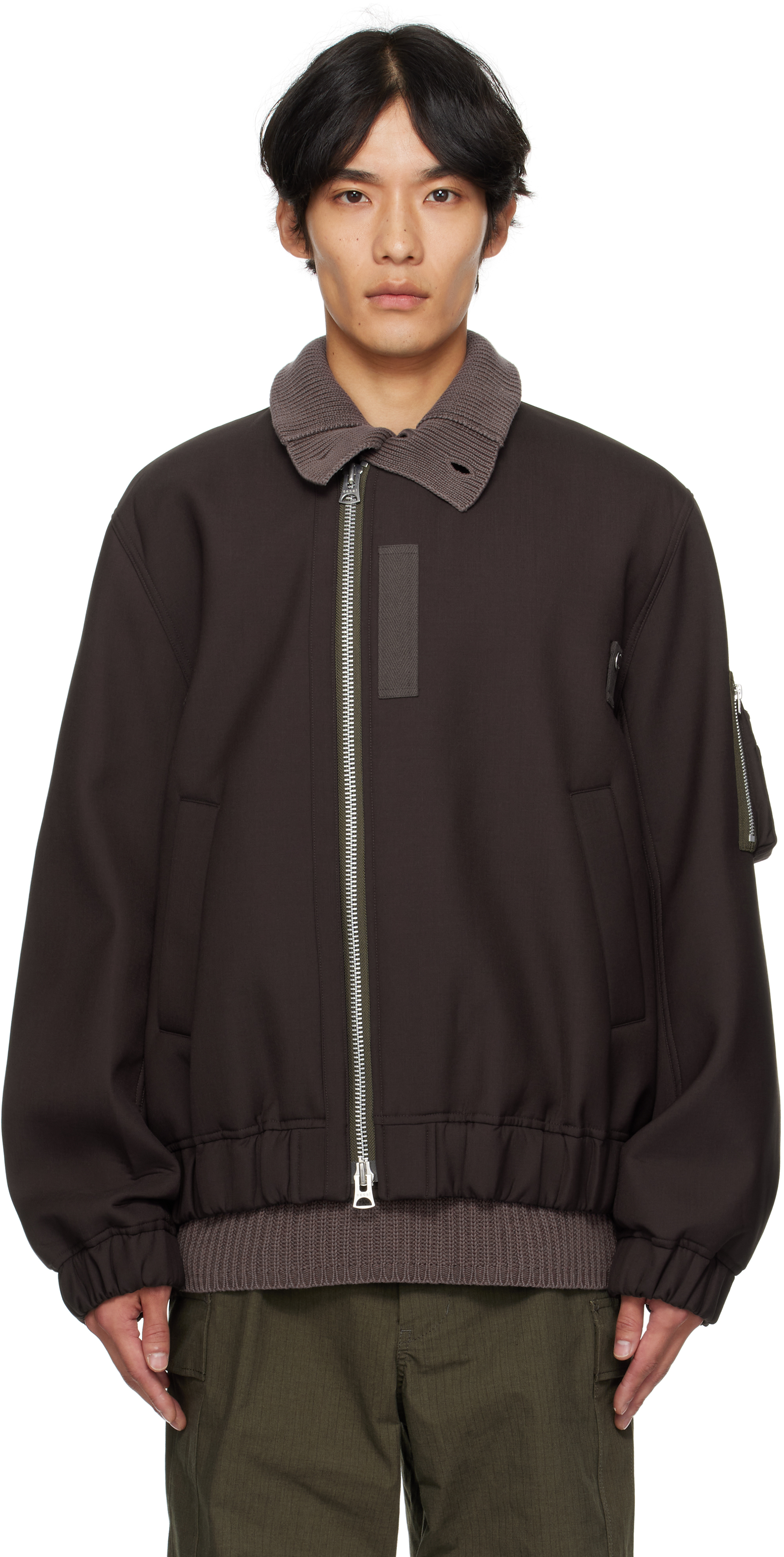 Navy Suiting Blouson Bomber Jacket