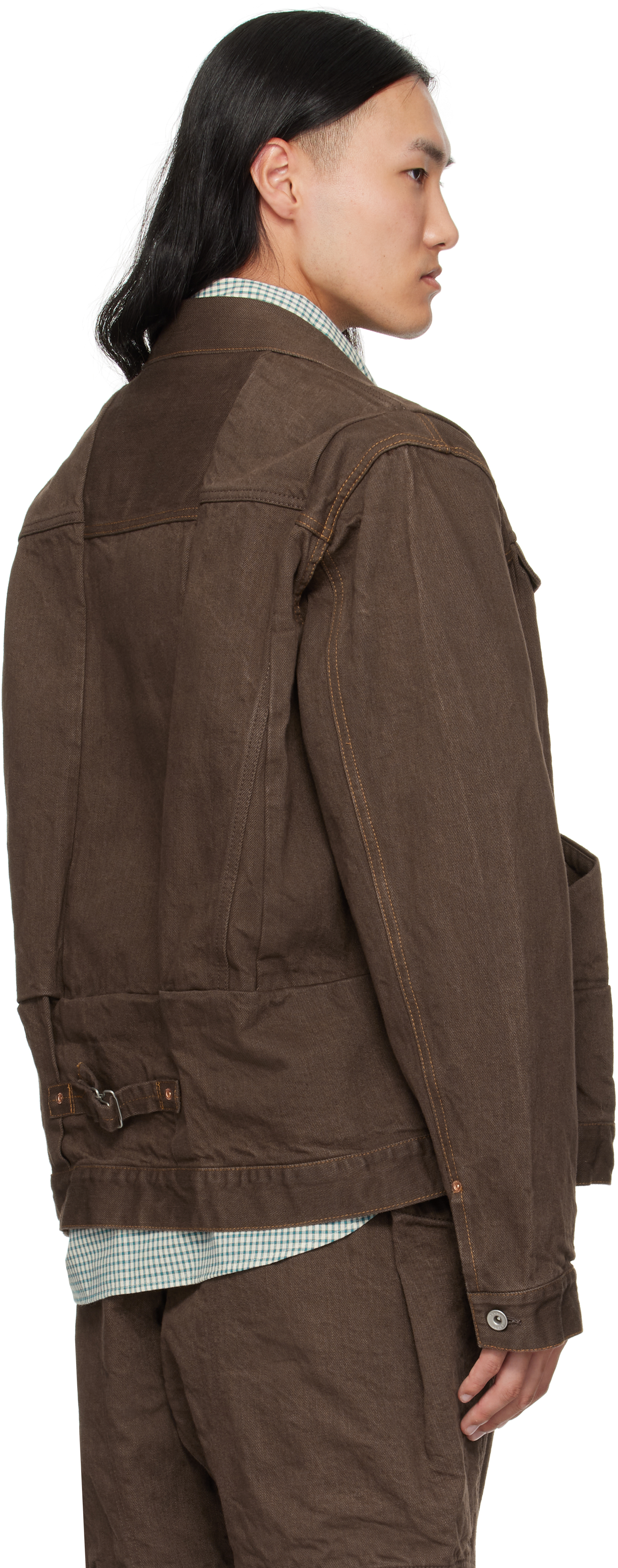 Sacai Long-sleeved Denim Jacket In Brown