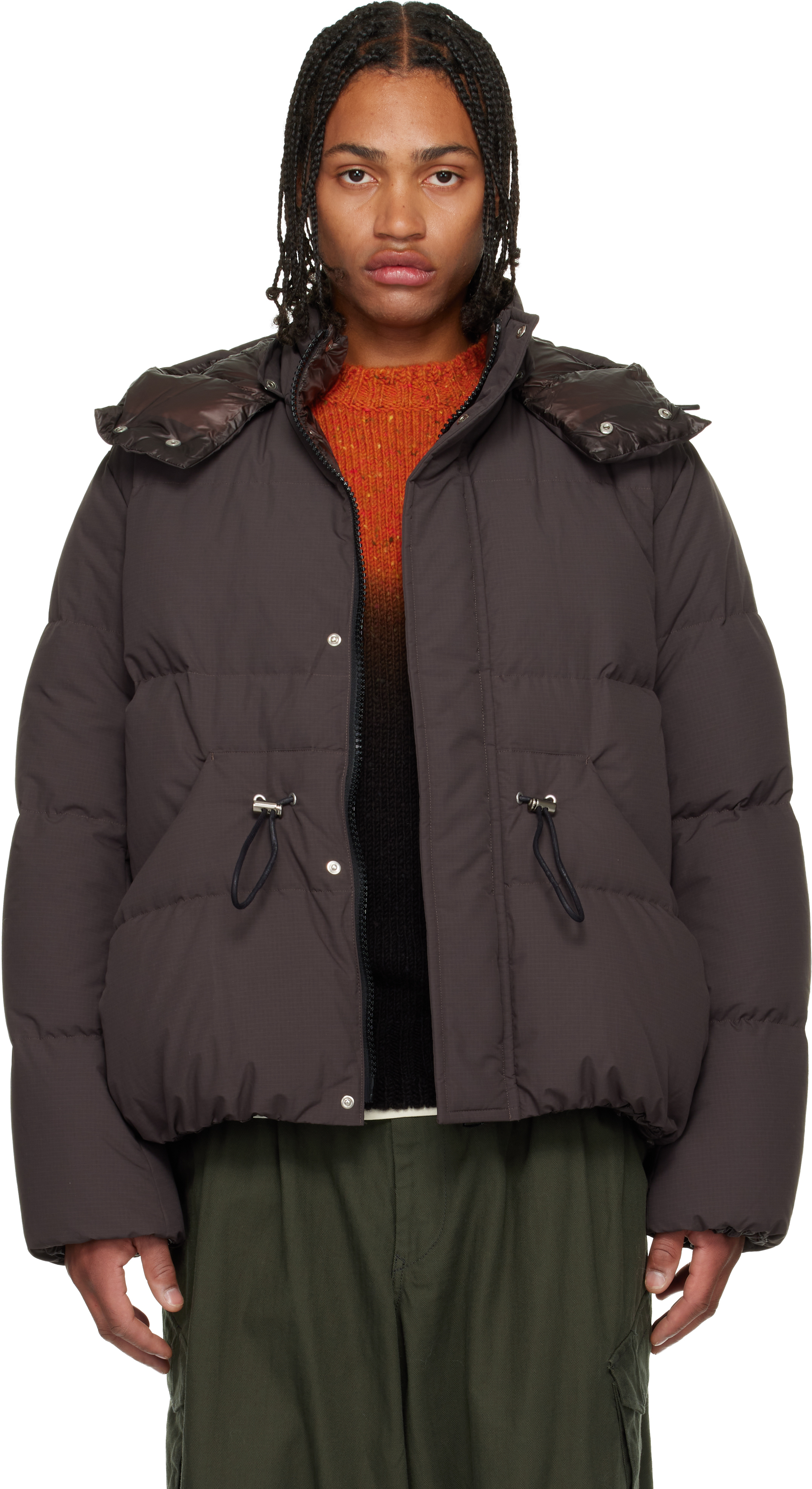 sacai: Brown Ripstop Down Jacket | SSENSE