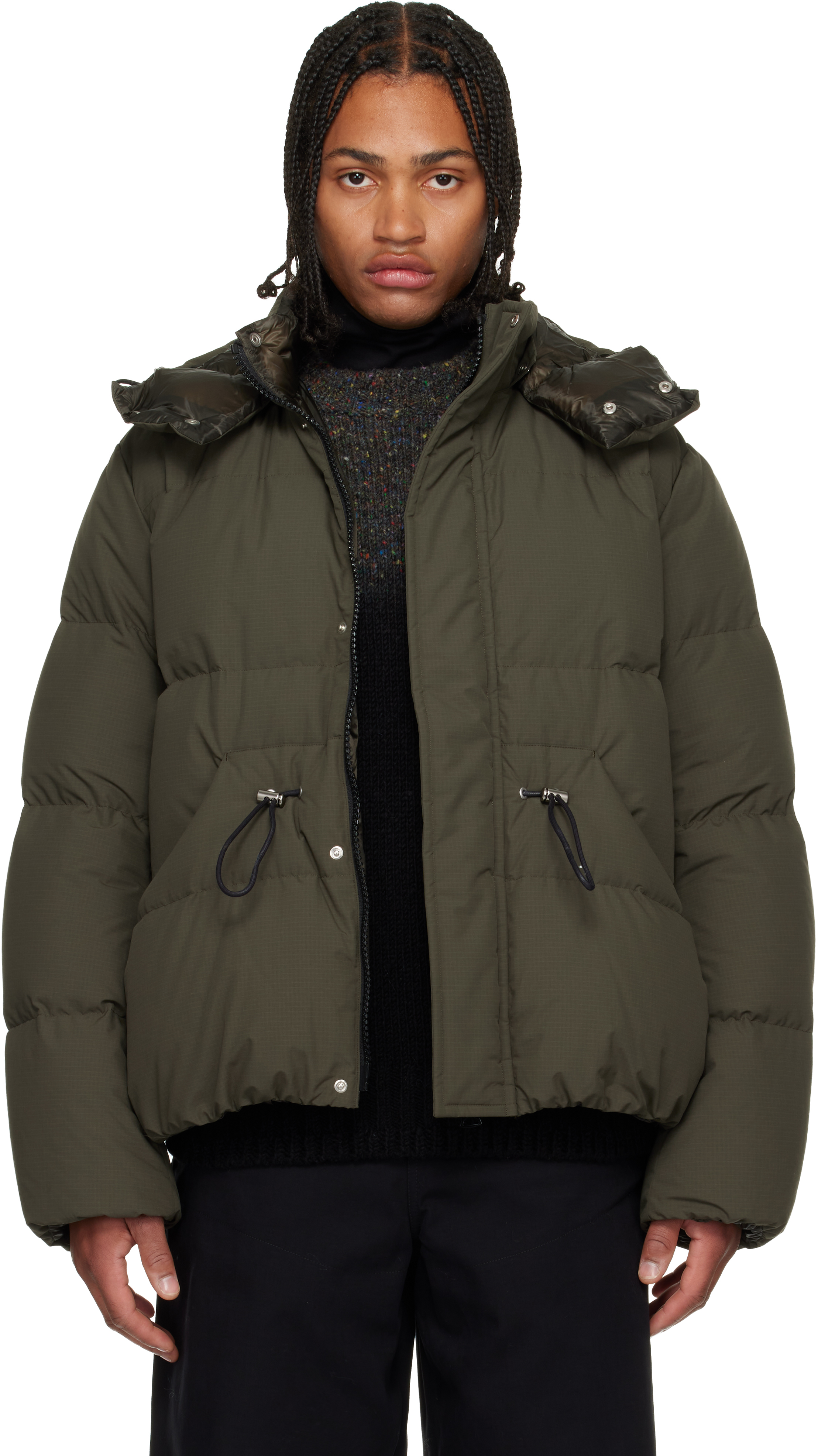 sacai: Khaki Ripstop Down Jacket | SSENSE Canada