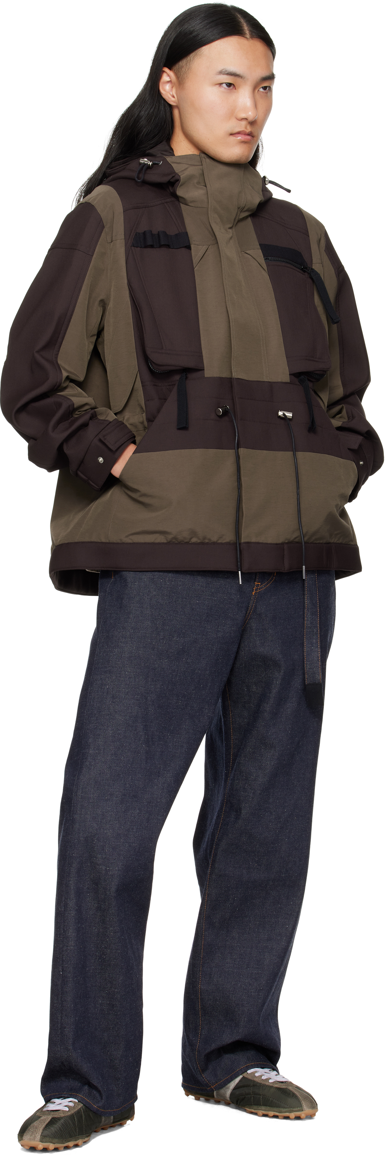 Sacai Panelled Bomber Jacket In Green