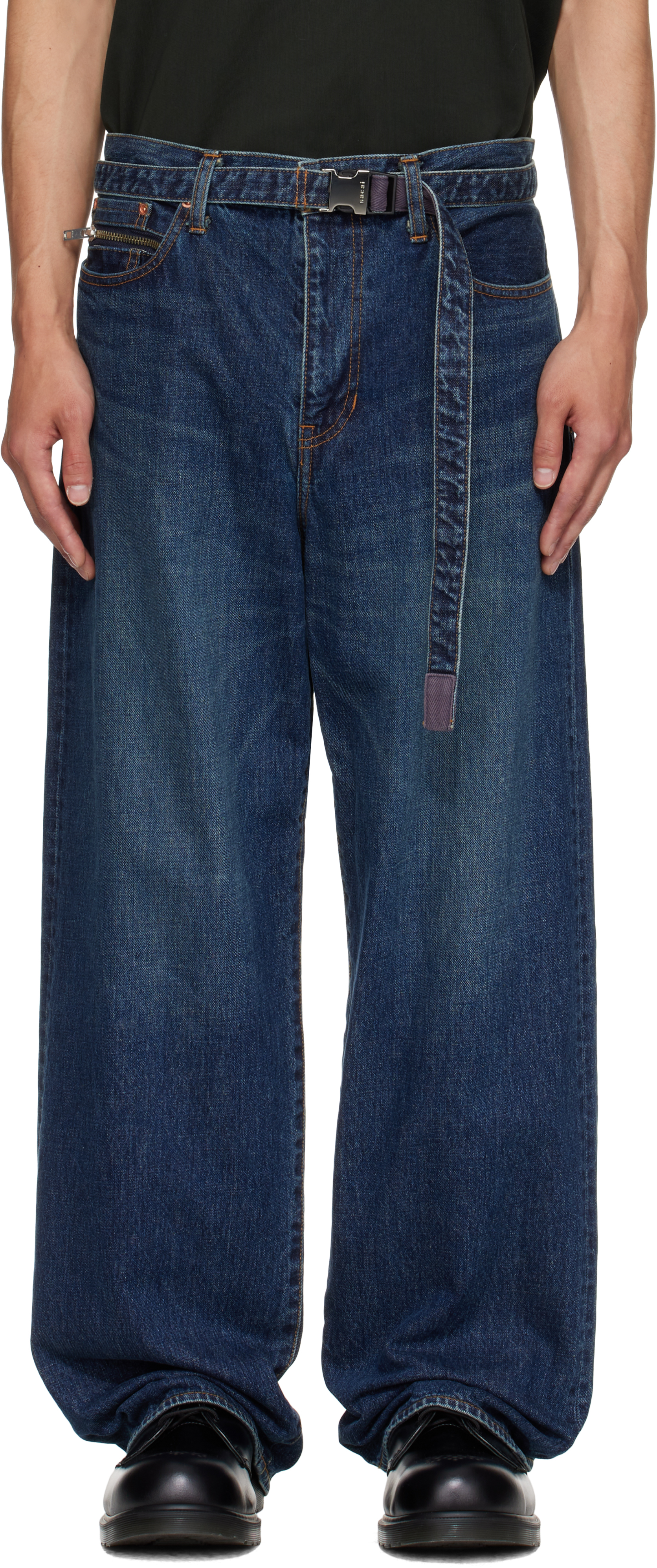 Navy Belted Jeans