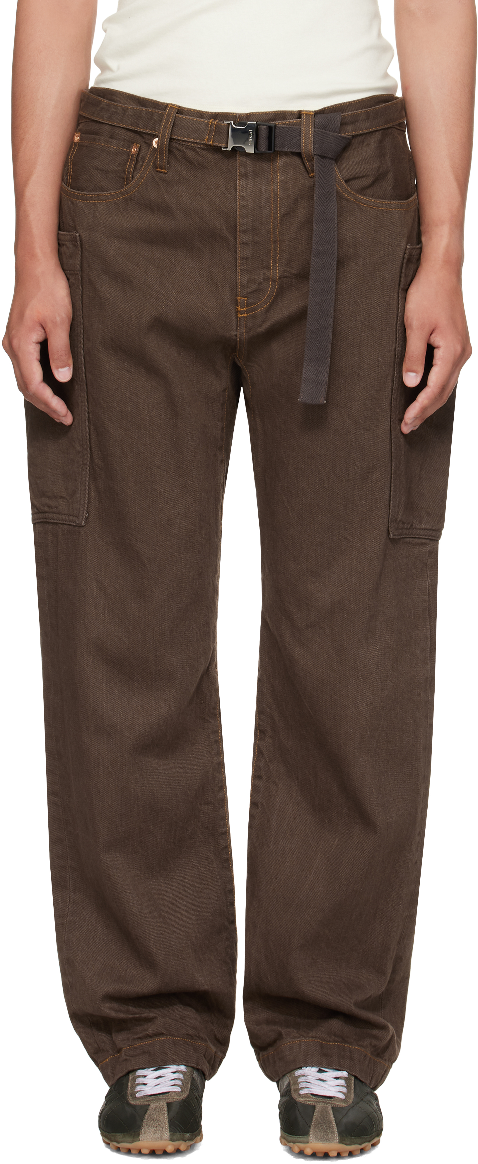 Sacai Brown Belted Denim Cargo Pants