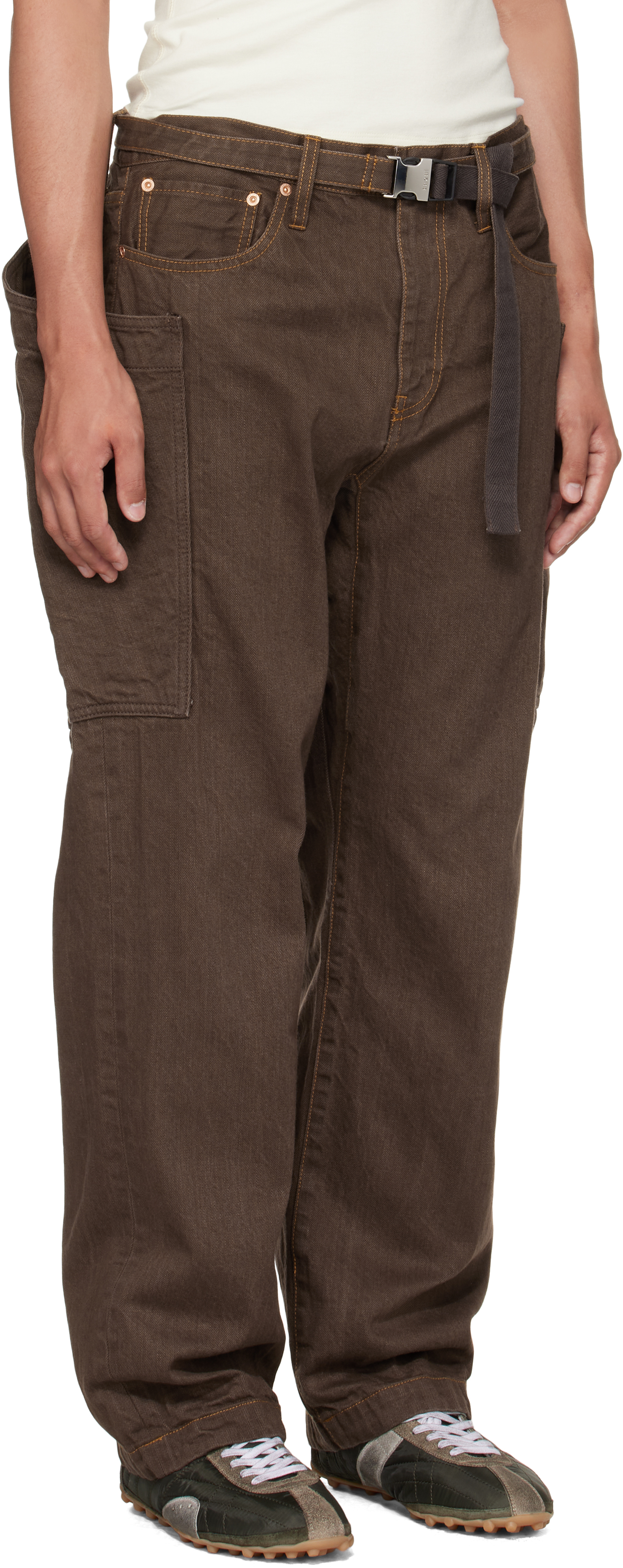 Sacai Brown Belted Denim Cargo Pants
