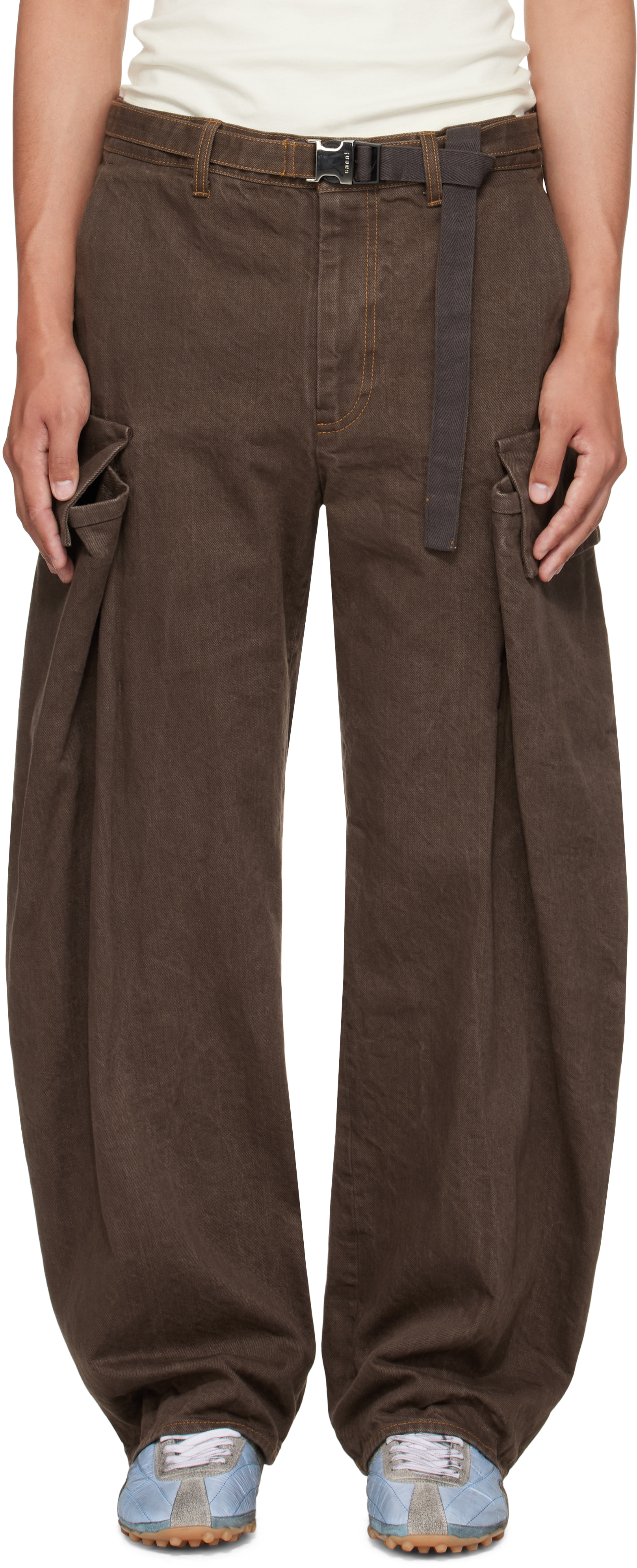 Sacai Brown Belted Denim Cargo Pants
