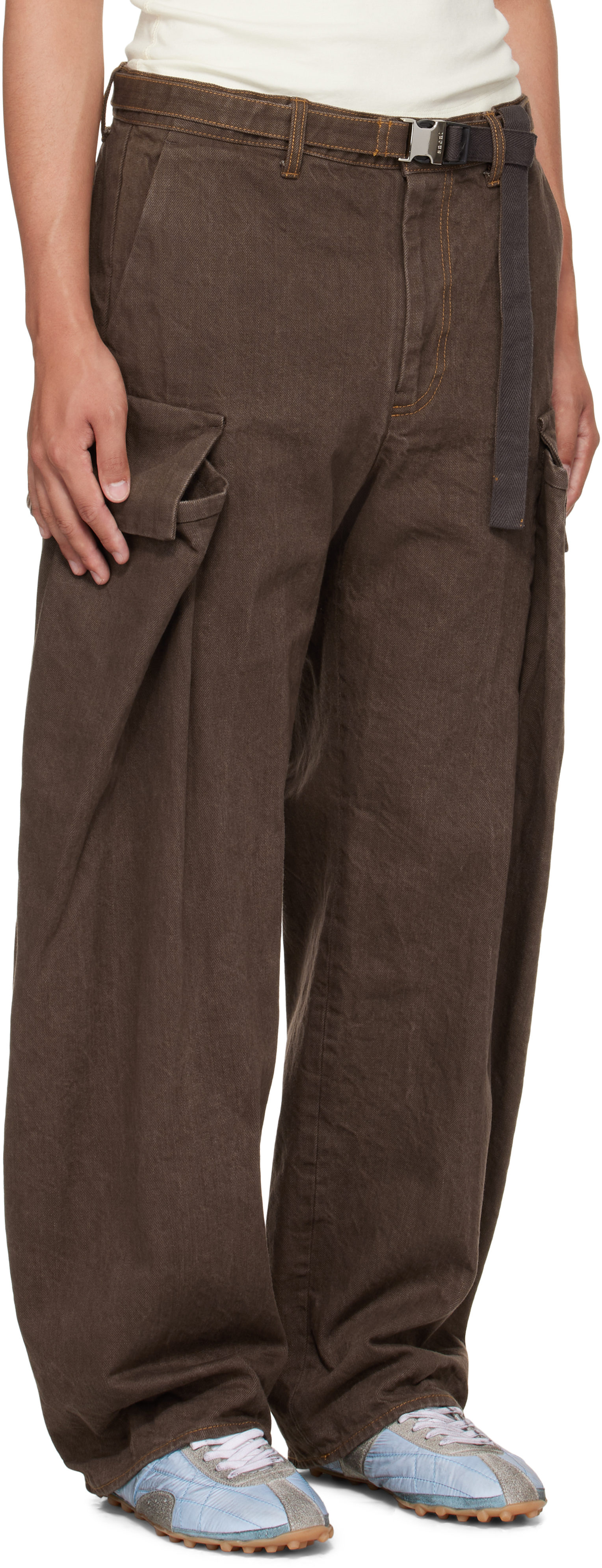Sacai Brown Belted Denim Cargo Pants