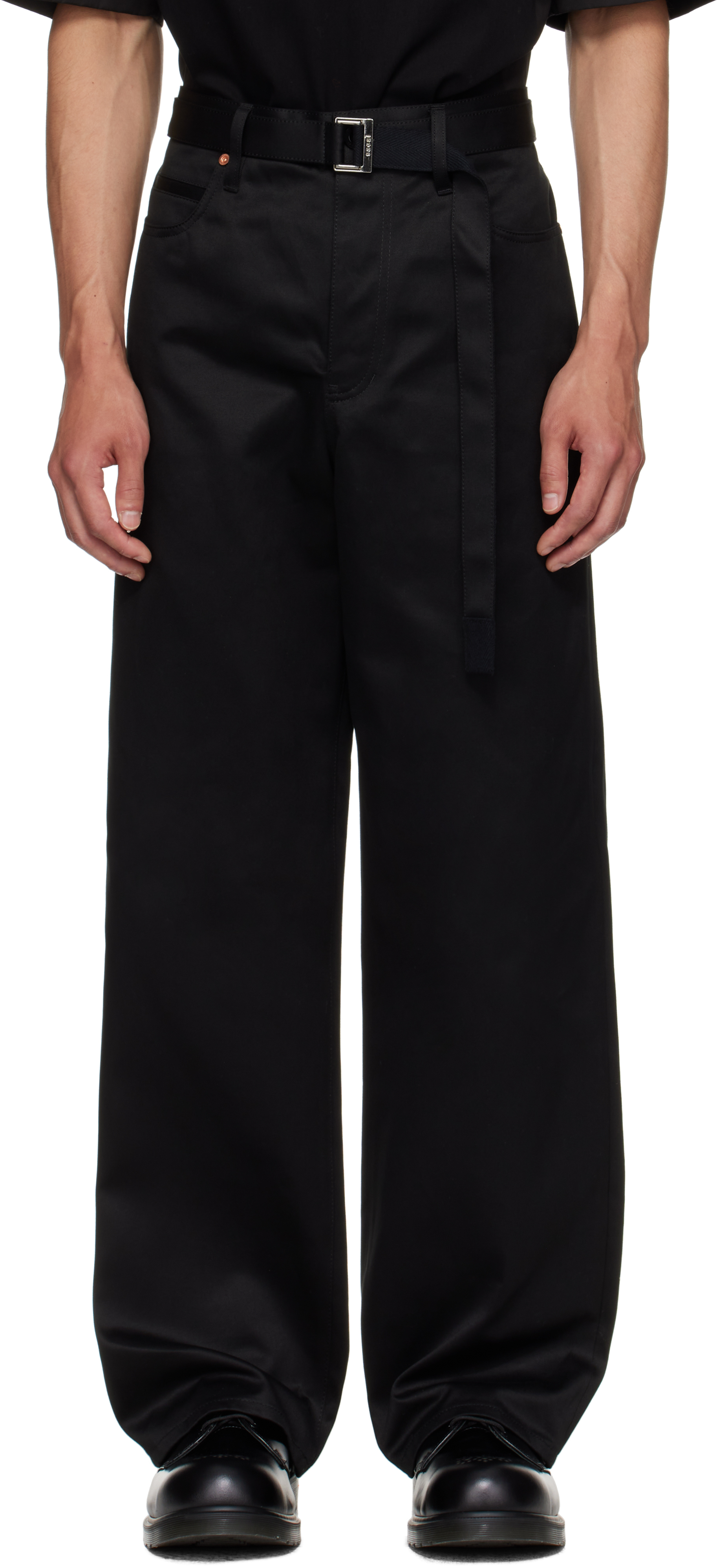 Black Cotton Chino Trousers
