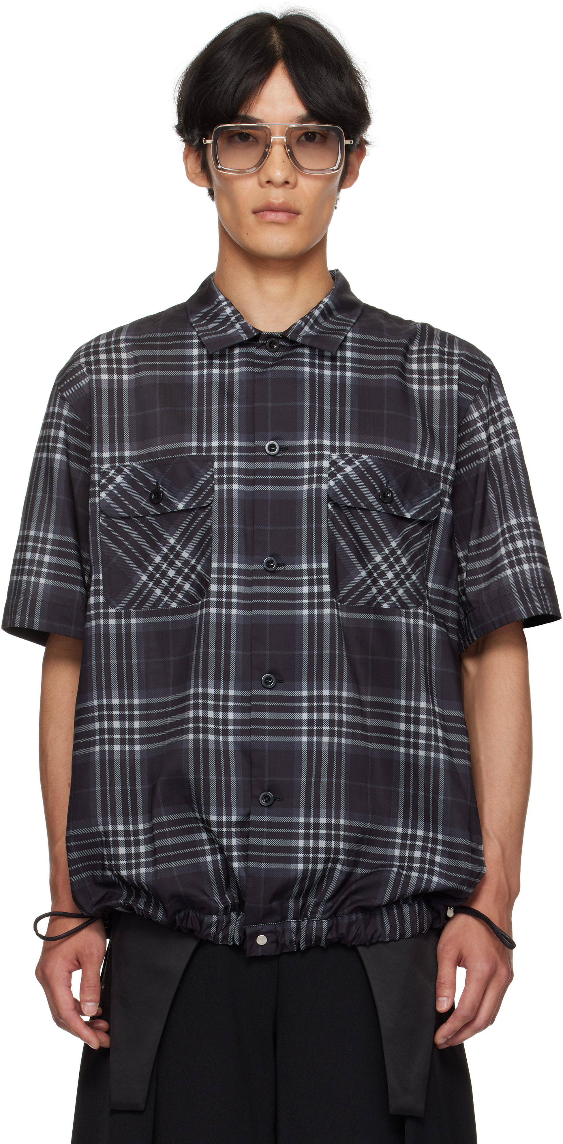 sacai: Black Plaid Shirt | SSENSE