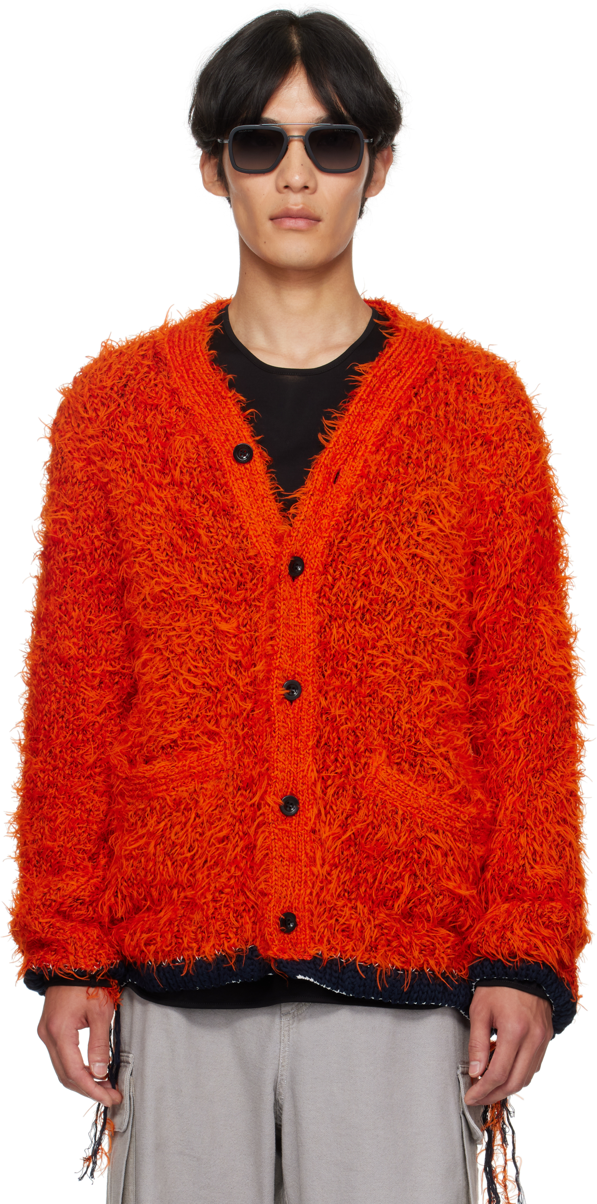 Orange Furry Knit Cardigan