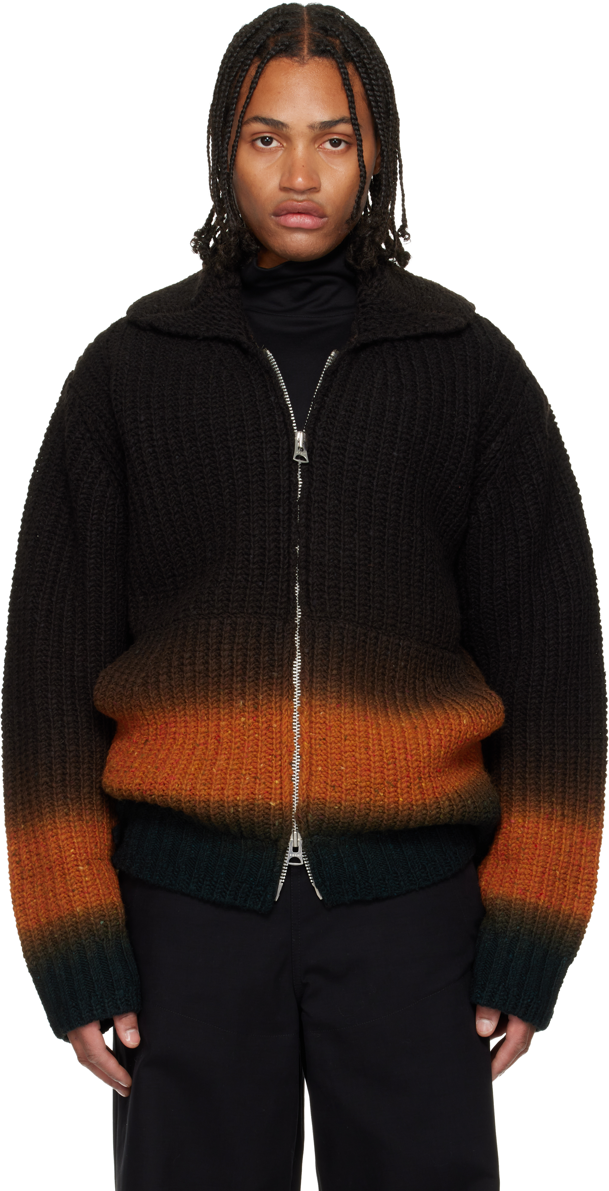 sacai Brown Garment-Dyed Wool Cardigan