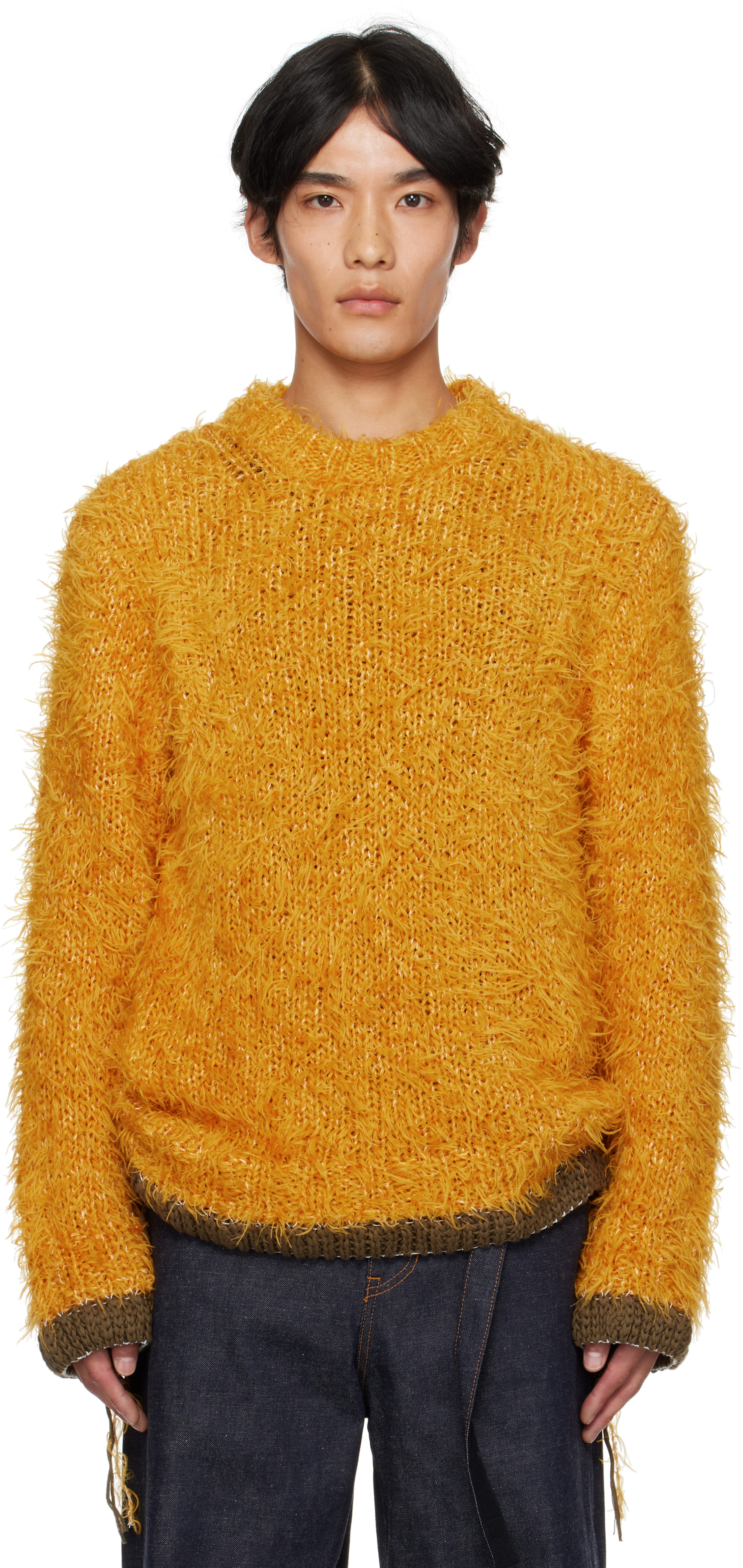 sacai: Yellow Furry Knit Sweater | SSENSE