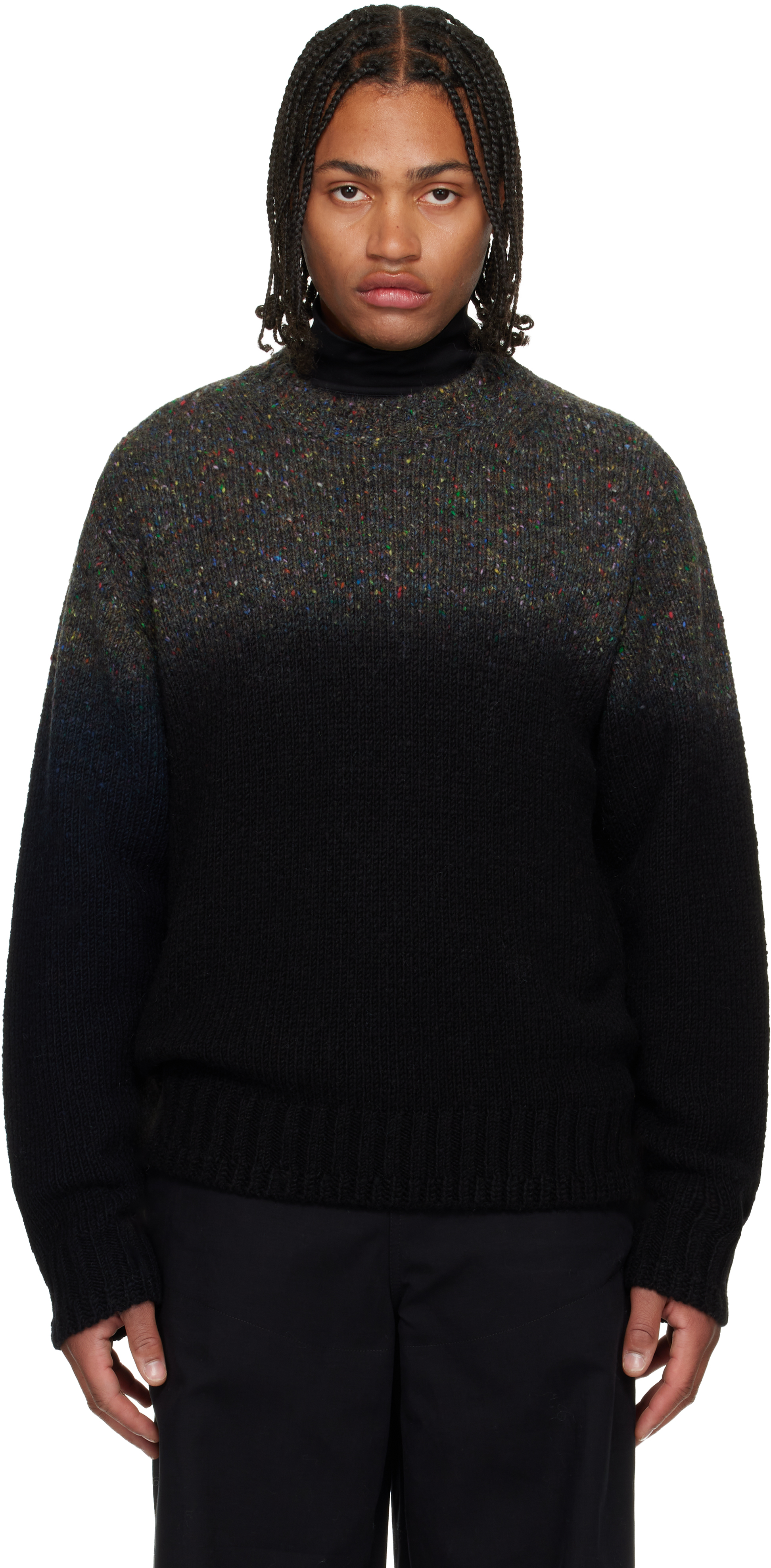 Black & Gray Garment Dye Wool Knit Sweater by sacai on Sale