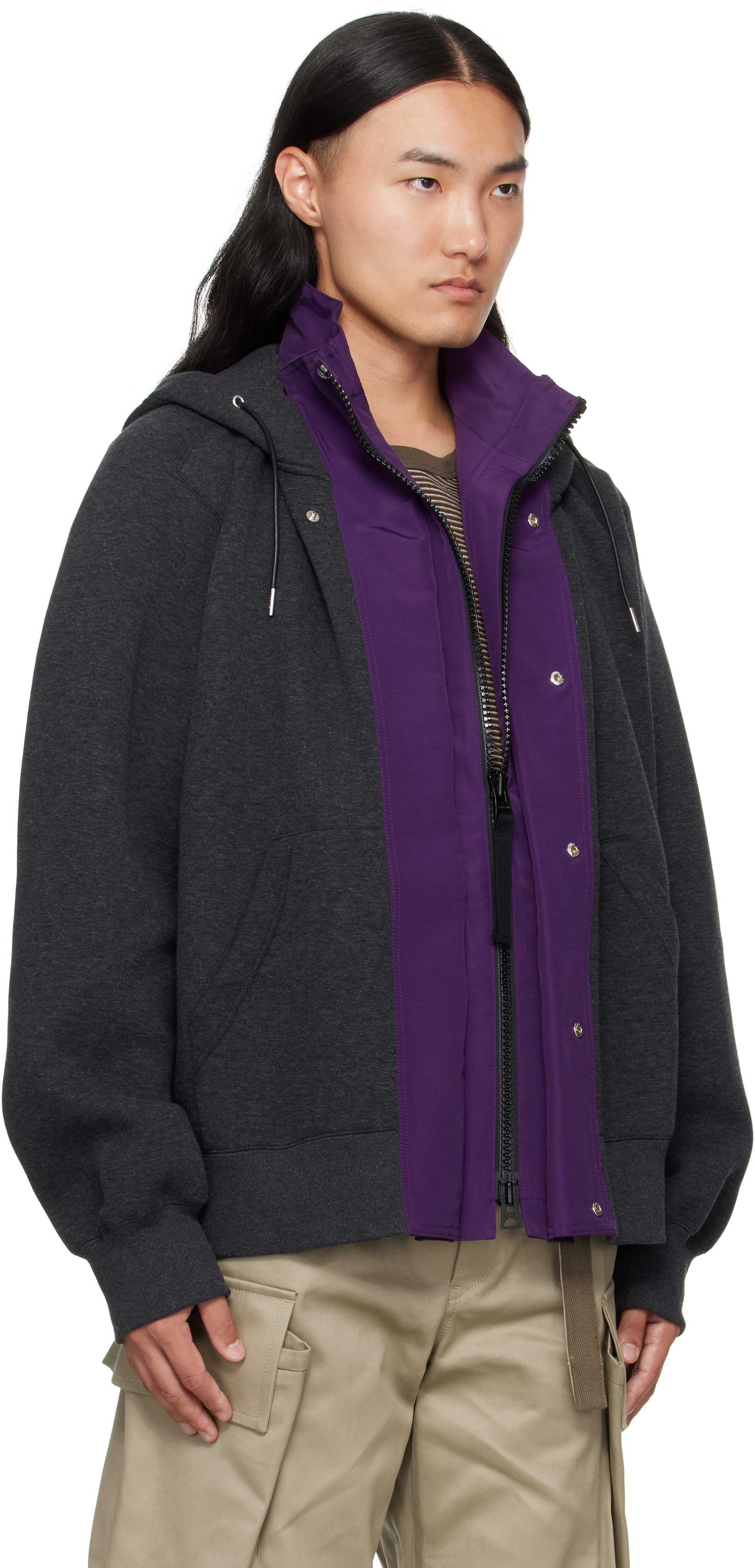 Sacai Sponge Sweat X Grosgrain Hoodie In Black