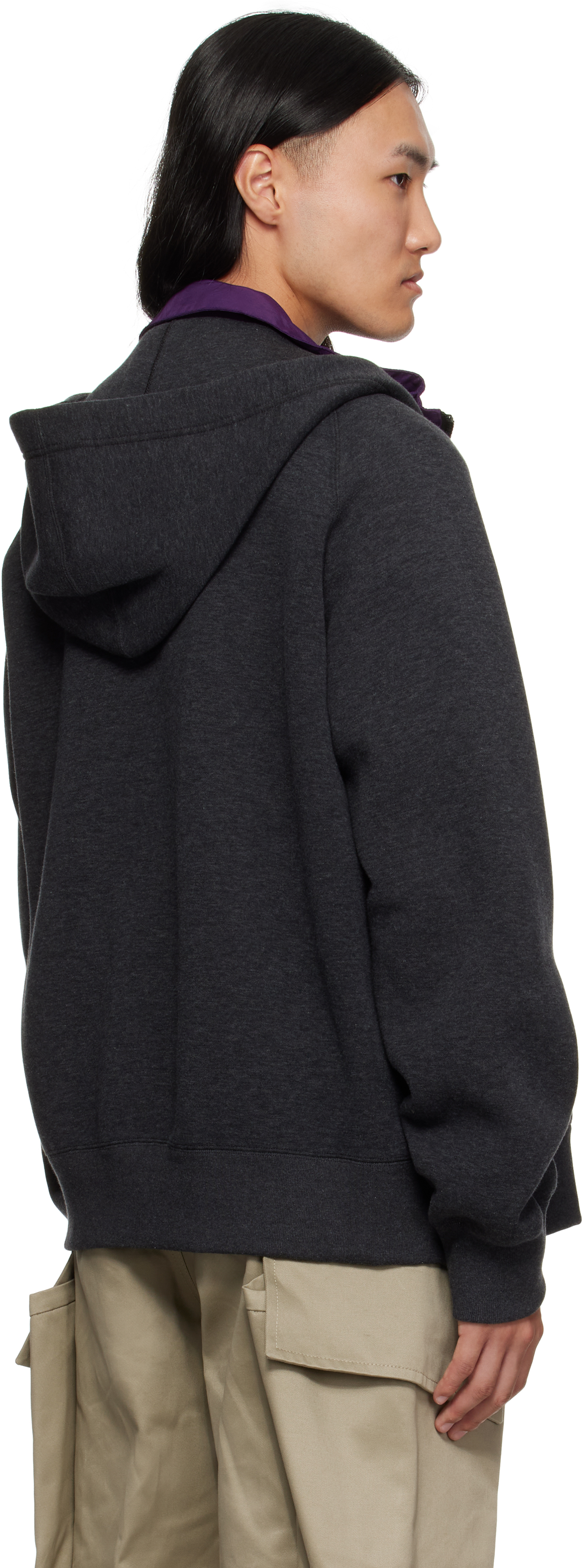 Sacai Sponge Sweat X Grosgrain Hoodie In Black
