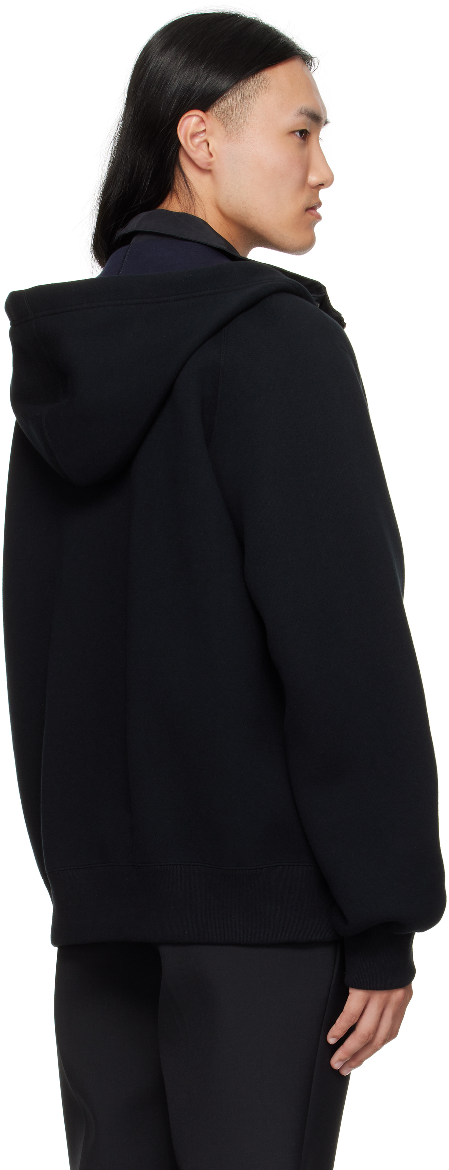 Sacai Mens Black Sponge Relaxed Cotton-nylon Blend Hoody In Blue