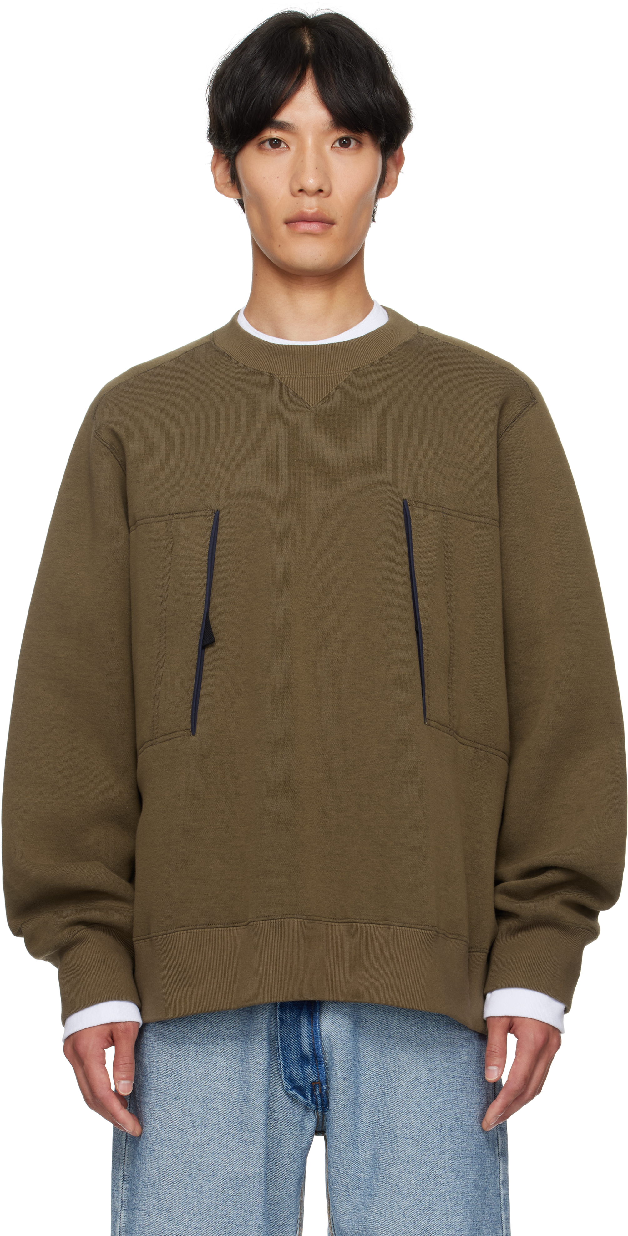 【関税込み】sacai カーキ Sponge Sweat スウェットシャツ sacai: カーキ Sponge Sweat スウェットシャツ | SSENSE 日本