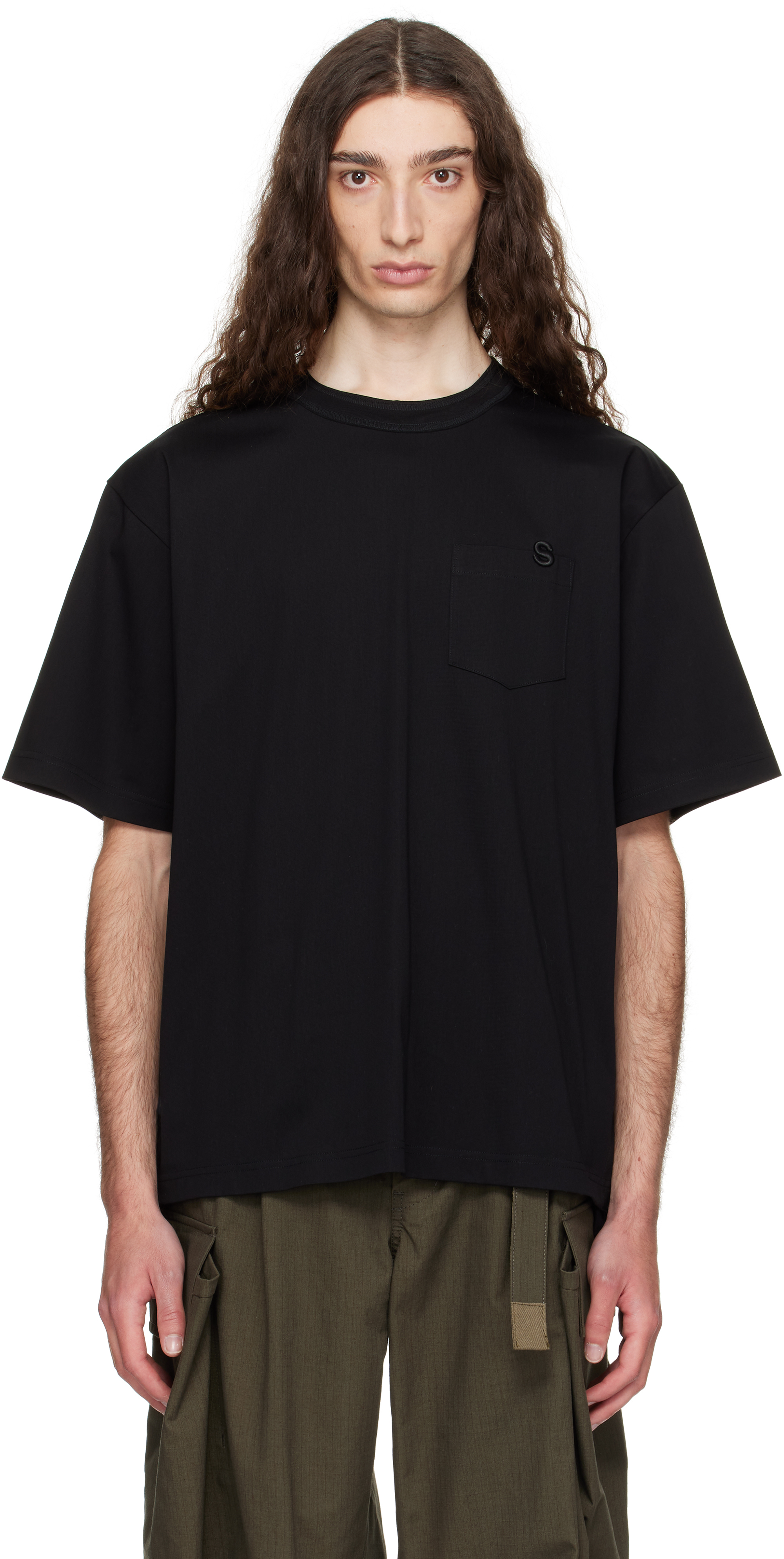 グランドセイコー セール Jersey Cotton 'S' Black sacai: T-shirt SSENSE | トップス