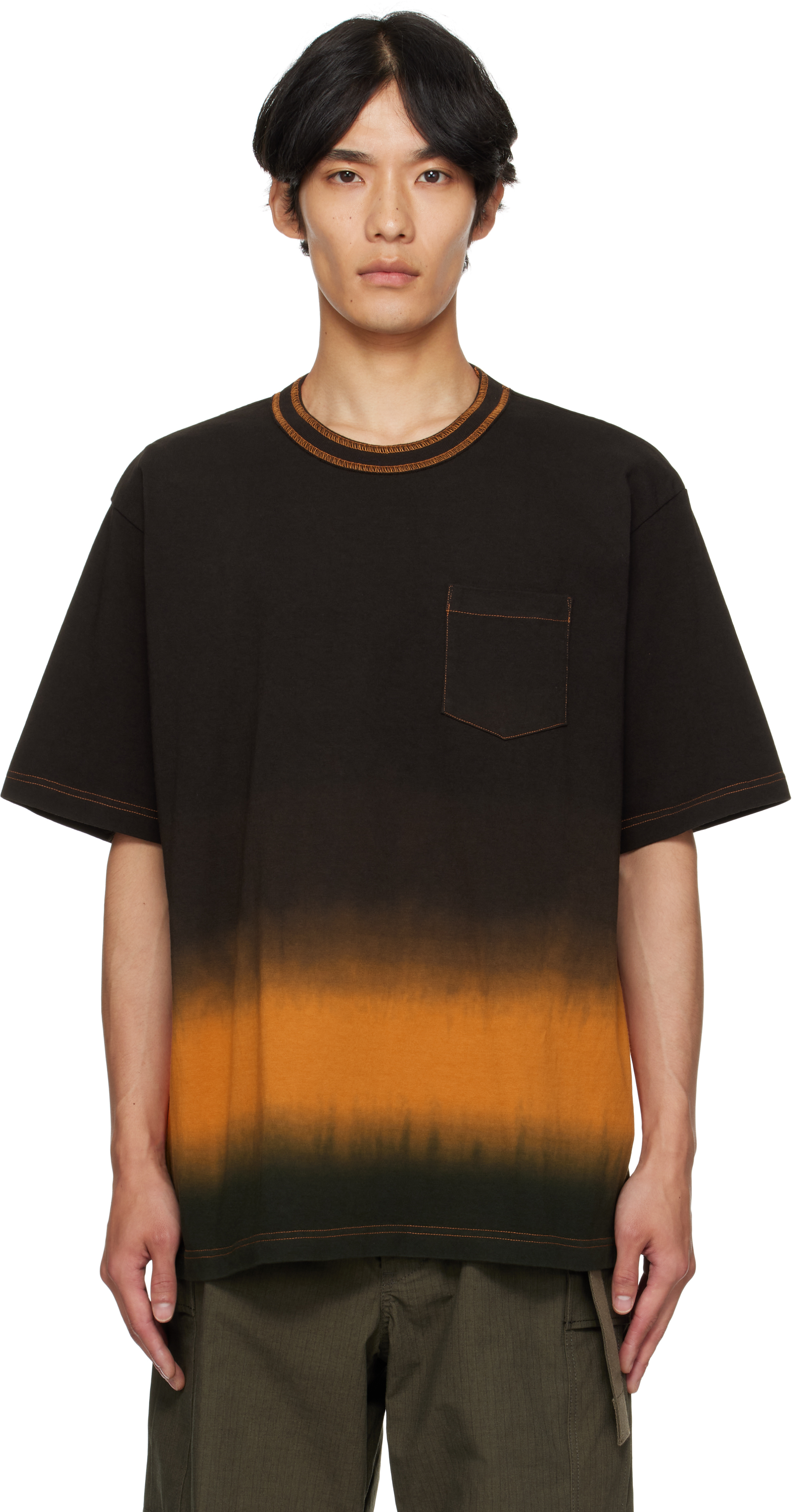 Brown & Orange Garment Dye Cotton Jersey T-shirt