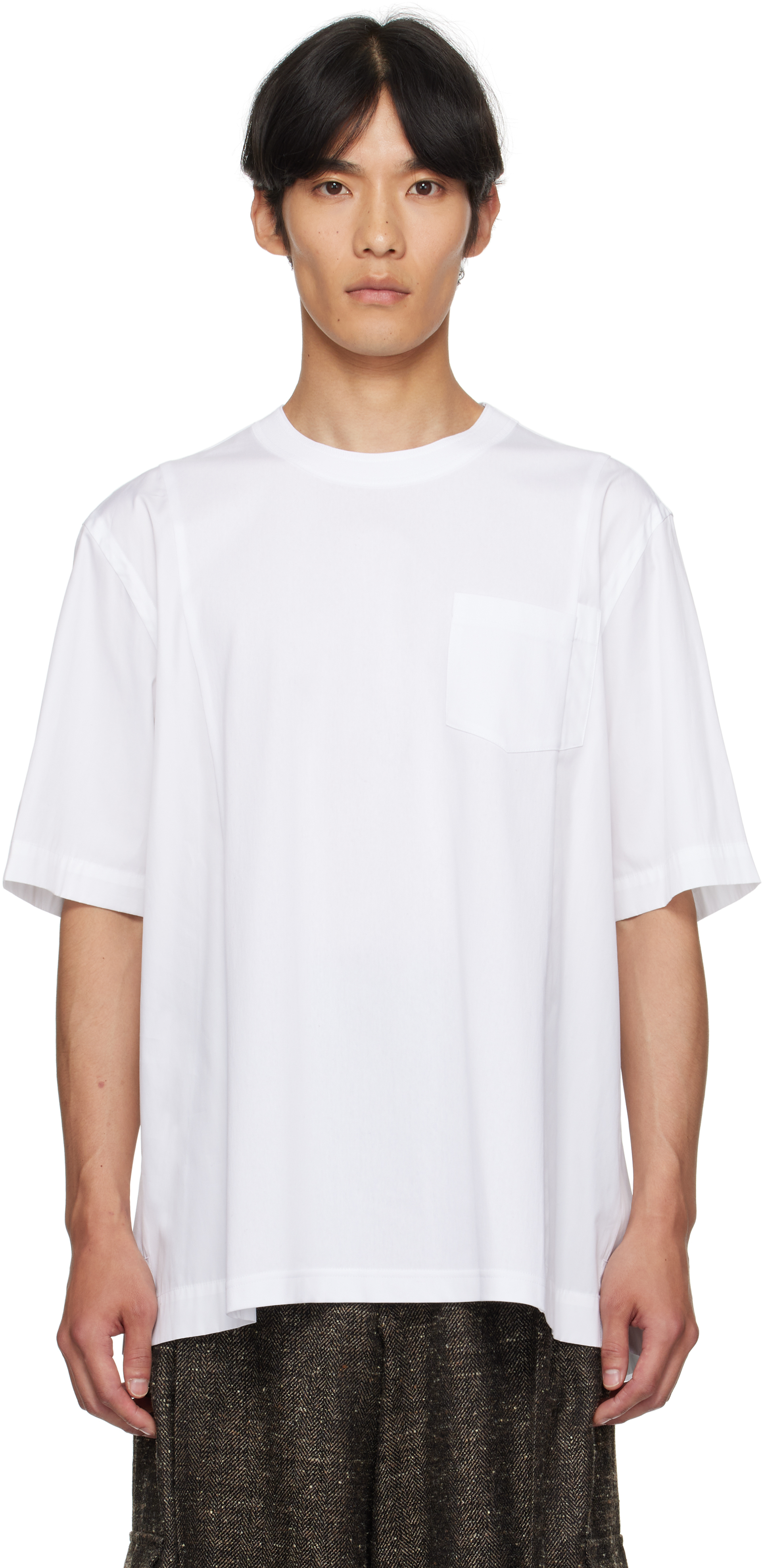 sacaiのホワイト ポプリン＆コットンジャージ Tシャツがセール中