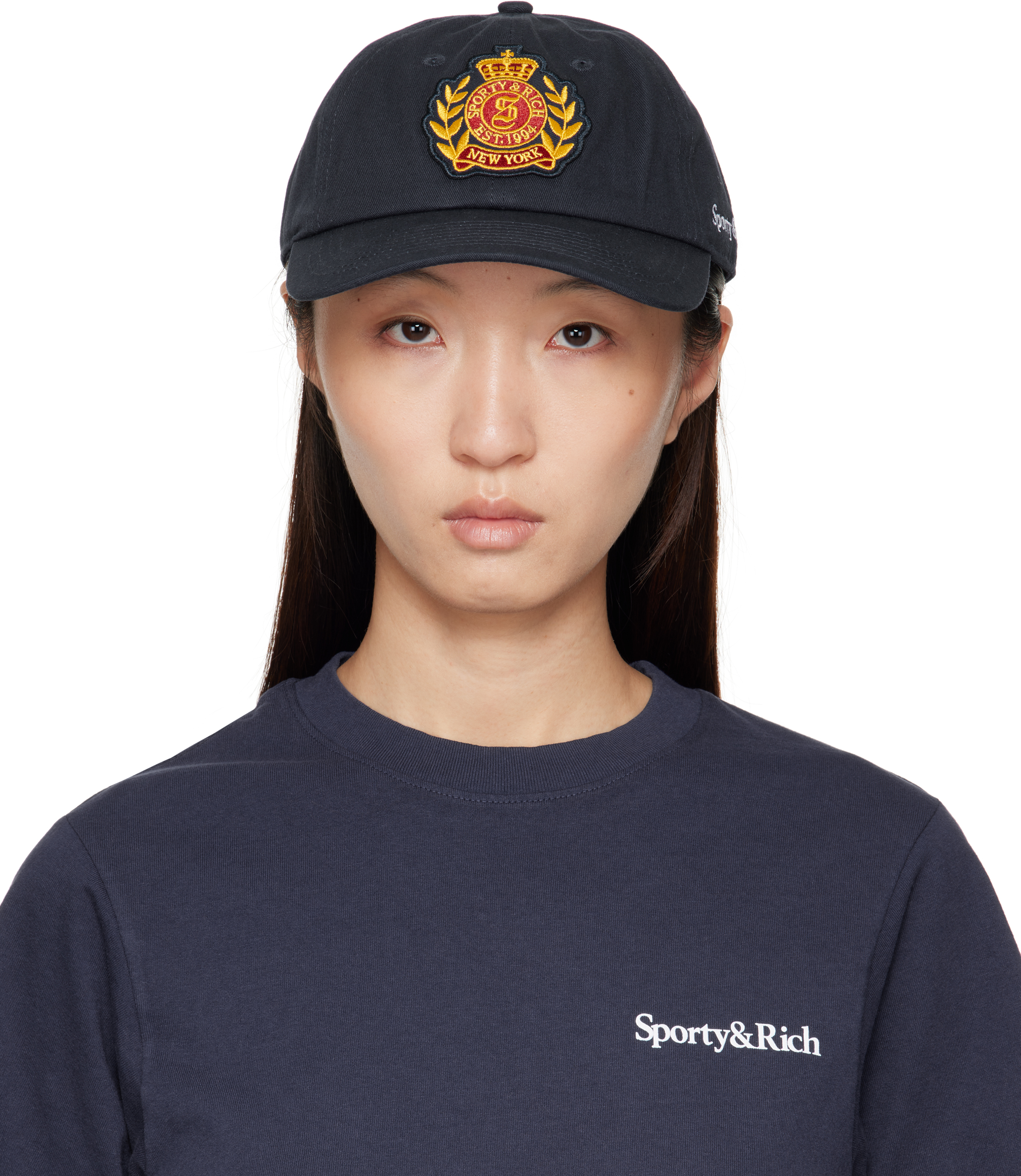 【関税込み】Sporty & Rich ネイビー 'NY' Crest キャップ Sporty & Rich: ネイビー 'NY' Crest キャップ | SSENSE 日本