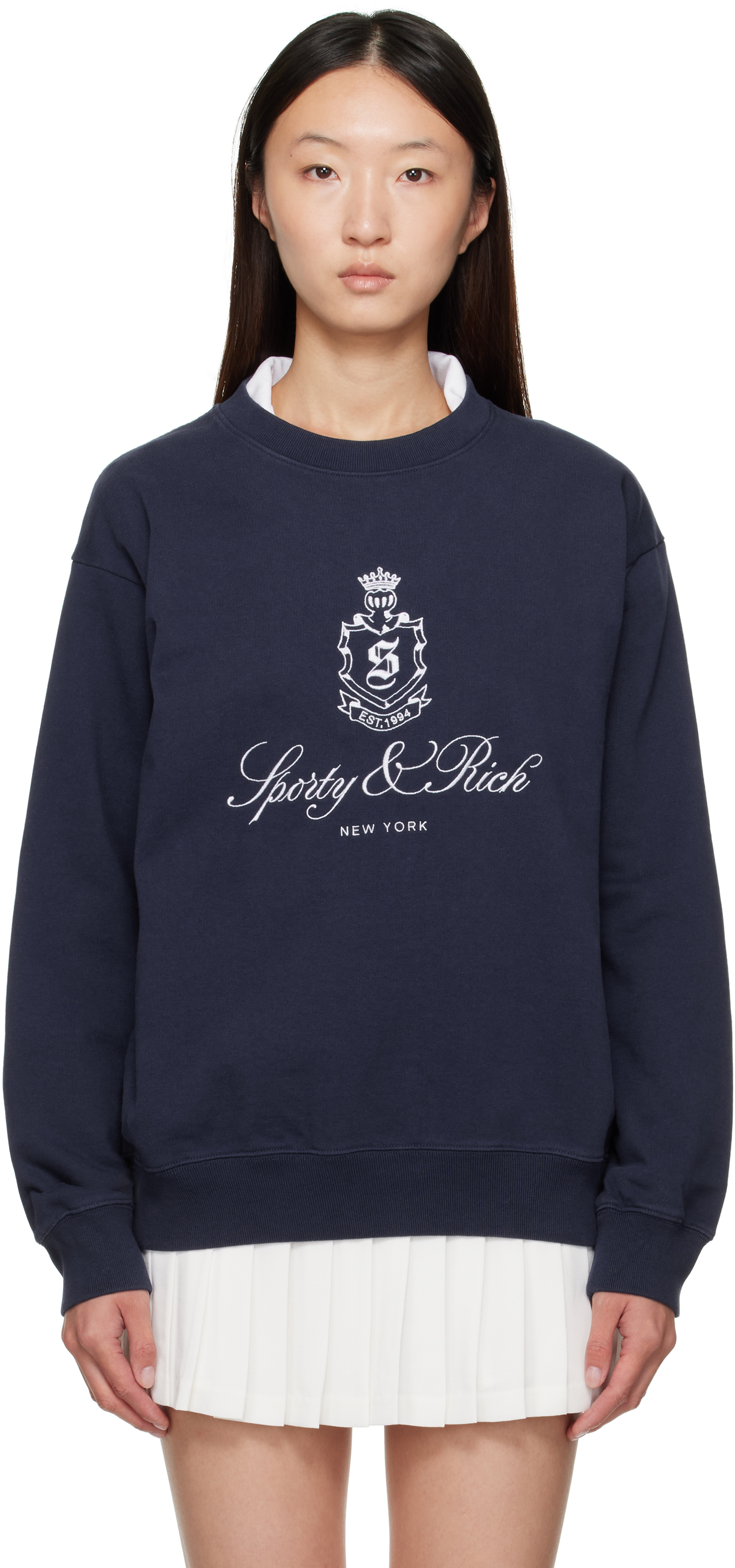 Navy Vendome Embroidered Crewneck Sweatshirt