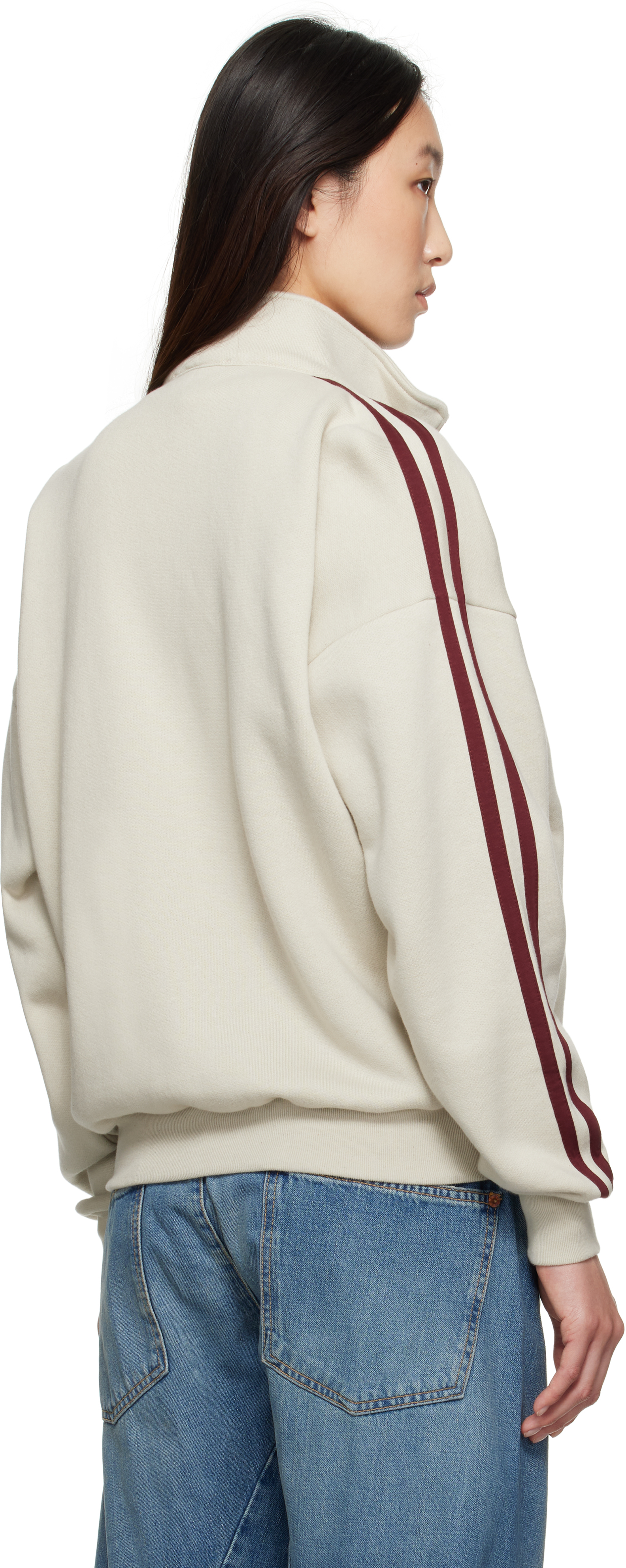 6397 Beige & Burgundy Fleecy Track Zip Up Sweatshirt In Gray