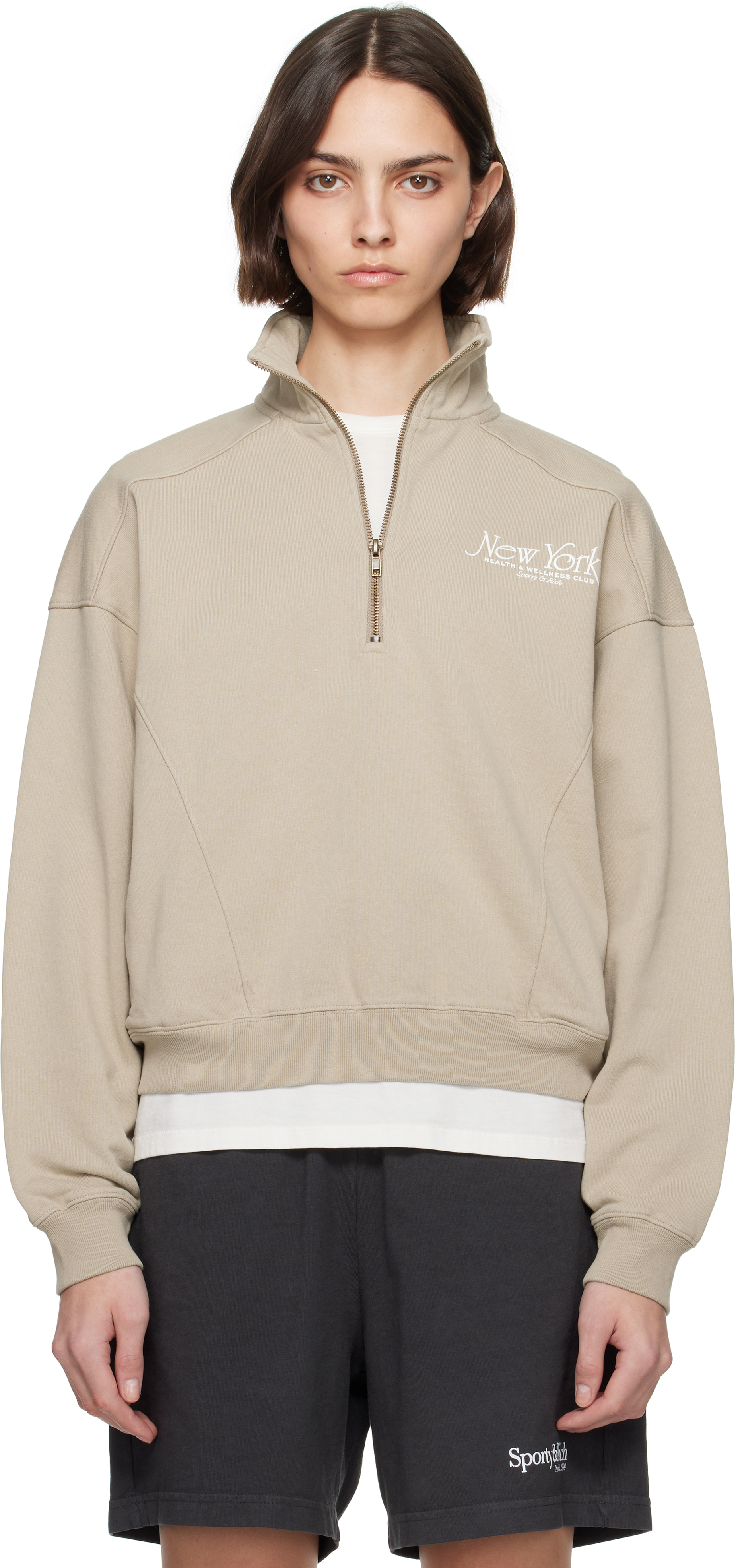 Sporty And Rich Beige Ny 94 Quarter Zip Sweatshirt