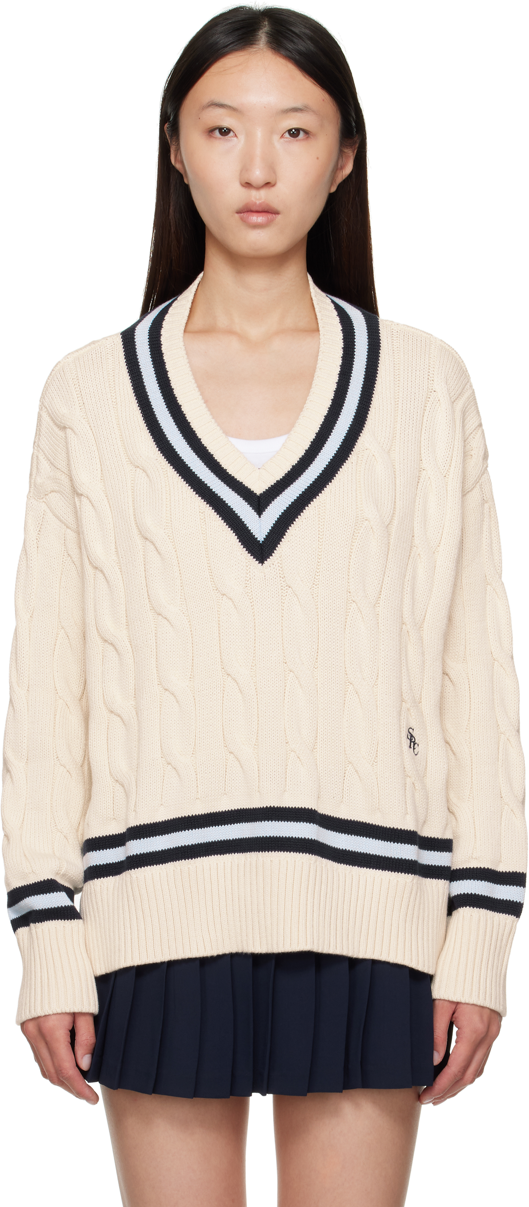Off-White 'SRC' Cableknit V-Neck Sweater