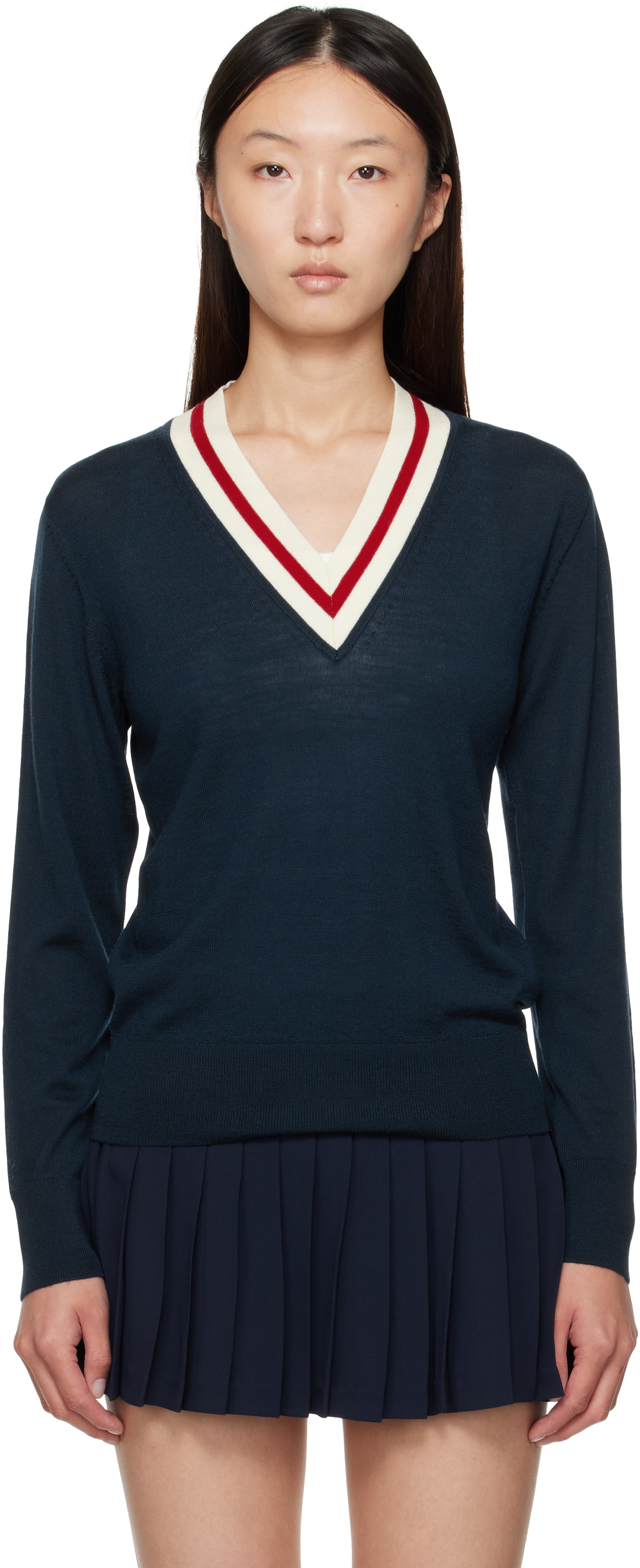 Sporty And Rich Navy 'src' Minimalist V-neck Sweater