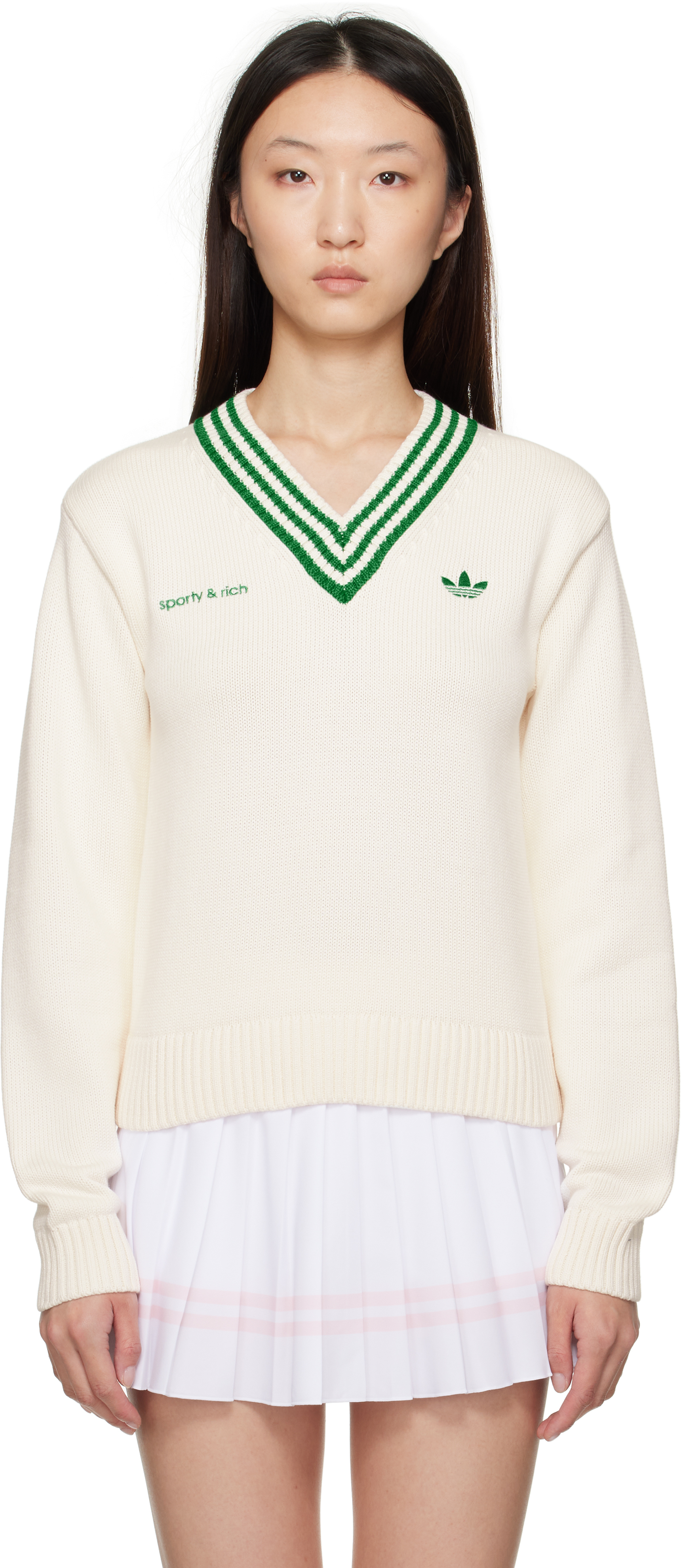 Sporty Rich: Off-White Green adidas Originals Edition V-Neck